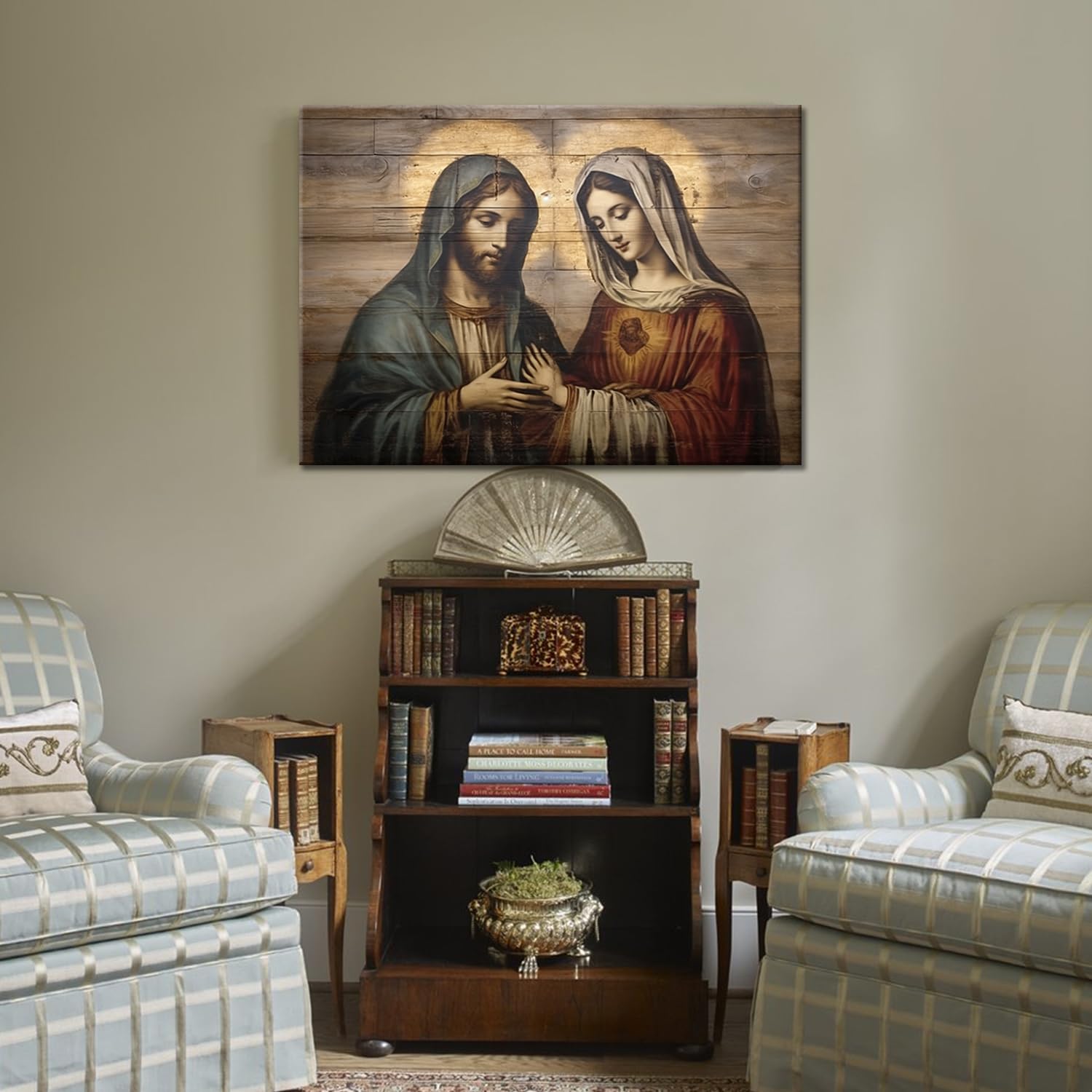 Giallobus - Cuadro - 20 - Beso De María A Jesús - Celestial - Lona Telar Premium Alto Espesor - 70x35 - Listo