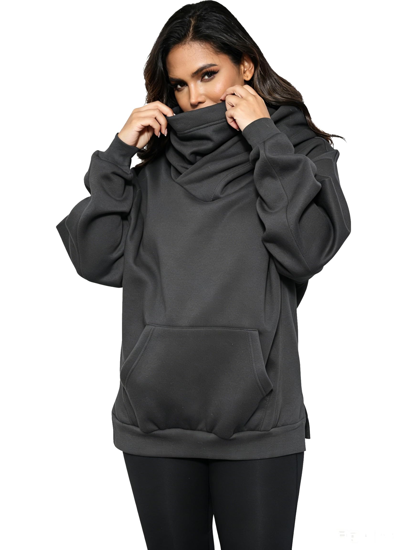 Felpa con Cappuccio in Pile con Sciarpa per Donna, Pullover Oversize Cotone Hoodie Casual Autunno Inverno | Maglione a maniche lunghe con maschera, felpa con cappuccio, casual, urbano, per autunno e inverno