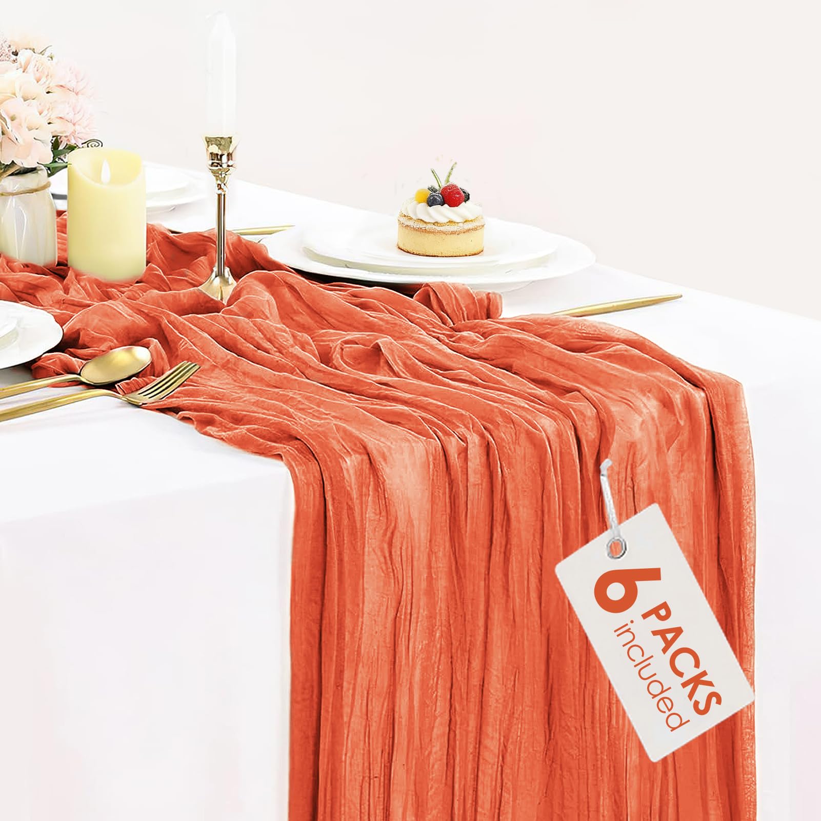 6 Pack Orange Cheesecloth Table Runners Gauze Table Runner 10FT Long Semi-Sheer Runner Rustic Wedding Table Decor for Boho Wedding Arch Draping Bridal