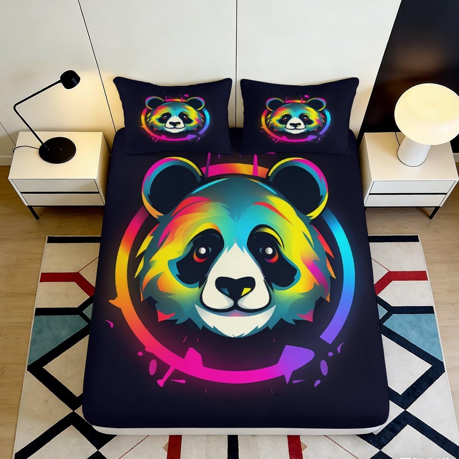 Pnayamiorkfel Style-1 3D Printed Colorful Panda Fitted Sheet Microfiber Soft Mattress Cover For Bedroom Dorm Room Decor Protection 90X200x25cm