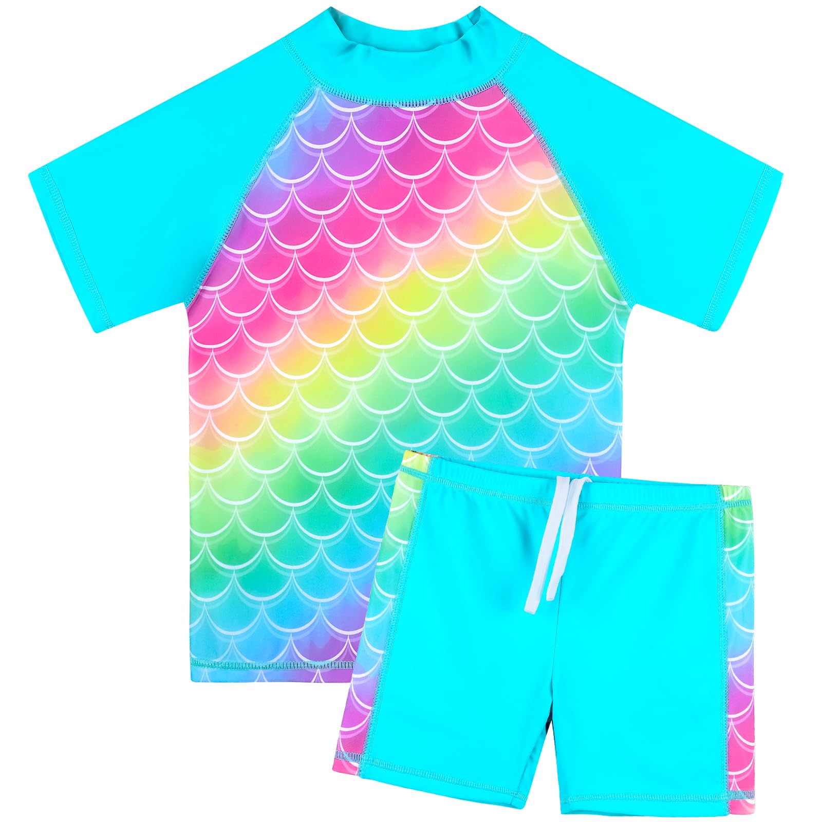 BAOHULU Girls Short Sleeve Swimsuit Two Piece Floral UPF 50+ Rash Guard