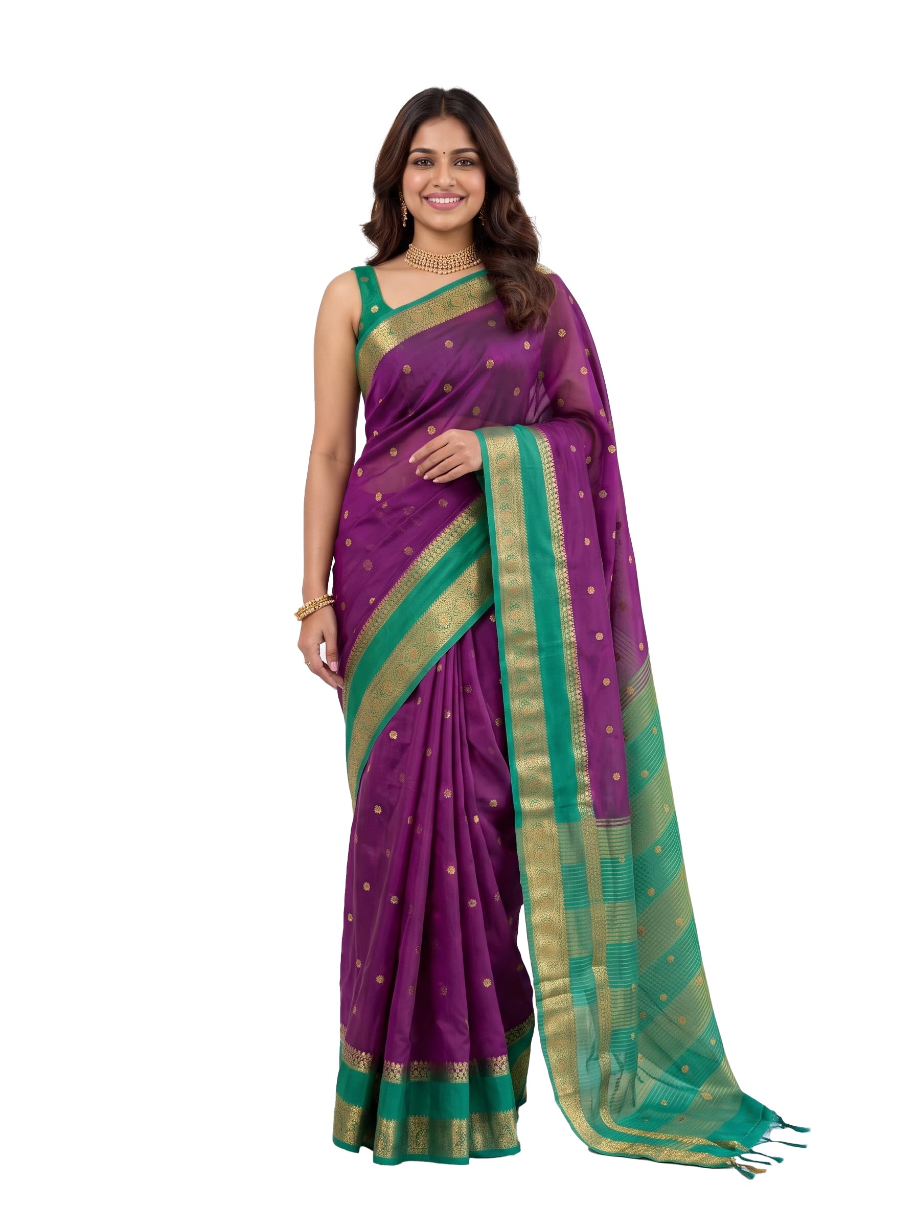 Women's Magenta Crepe Mysore Silk Saree (Unstitched Blouse) | Zari Woven | 6.2 Mtrs-image-43