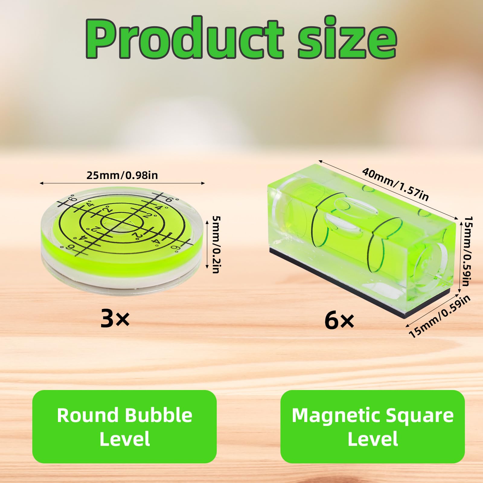 9 Bubble Levels - Square & Round Mini Levels -2