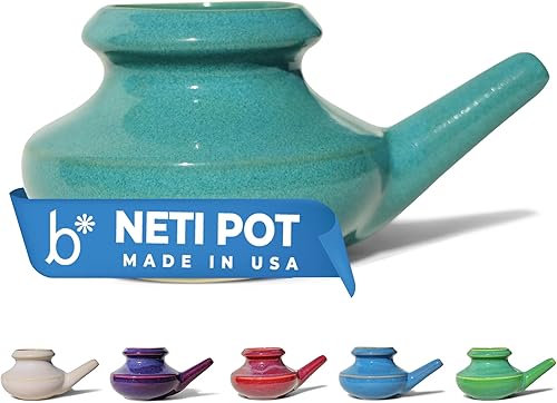 Maceta Neti de cerámica hecha a mano, kit de herramientas sinusales para limpieza nasal, color jade, 10 onzas