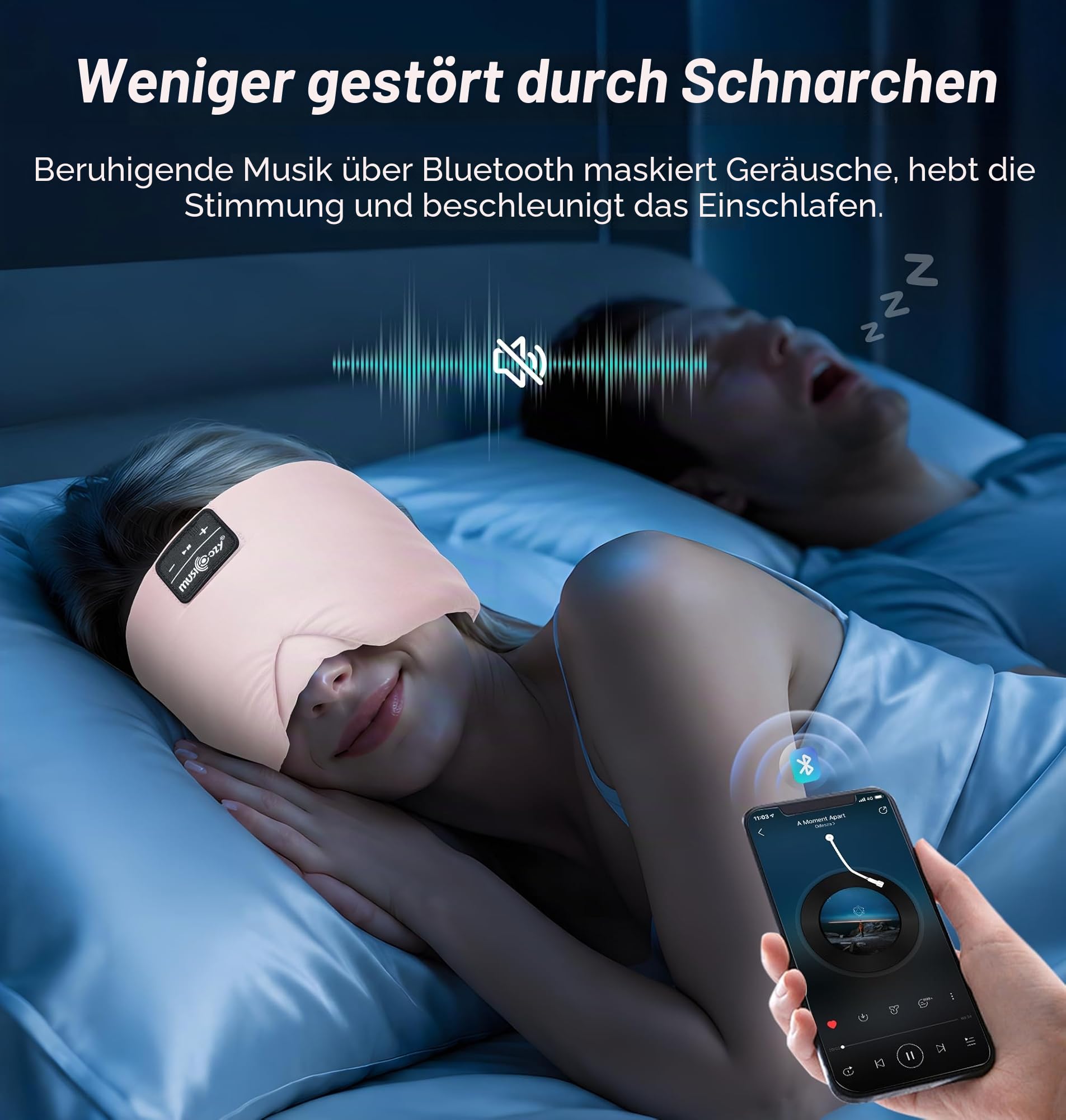 Schlafmaske mit Bluetooth-Kopfhörern, 100% verdunkelnde Seiden-Augenmaske, Kopfhörer für Männer und Frauen, weiche Schlafkopfhörer, Bluetooth-Augenmaske zum Schlafen, Reisen (Babyrosa)