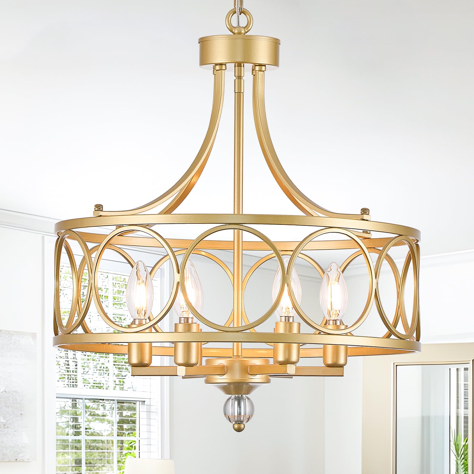 6-light gold chandelier,17.5in farmhouse lantern pendant light fixture,adjustable hanging ceiling lighting with e12 socket,for kitchen island,bedroom,entryway,dining room