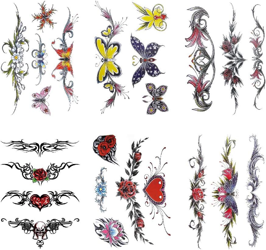 Flowers Butterfly Body Waist Waterproof Fake Temporary Tattoo Stickers Woman