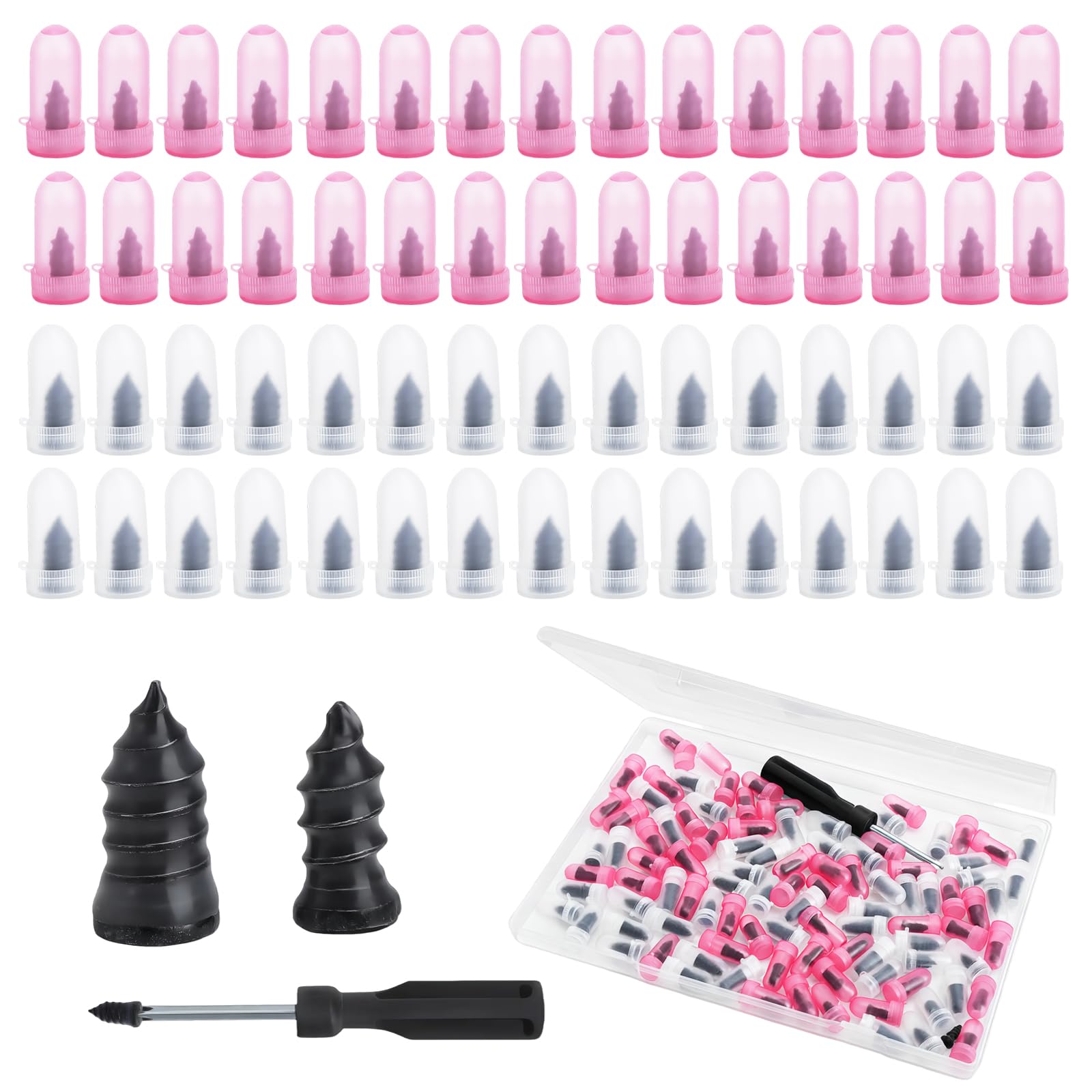 Kit de reparación de neumáticos para coche, 100 unidades, en 2 tamaños (35 + 35 L) con destornillador, sin cámara para coche, moto, SUV, camión, caravana, kit de emergencia contra pinchazos