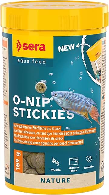 sera O-Nip Nature 265 Tabs 8.45 oz | Complete Feed for all Ornamental Fish | Adhesive Tablets Stick to the Aquarium Glass | High Protein | No Dyes & Preservatives | With Bloodworms, Krill & Tubifex product image