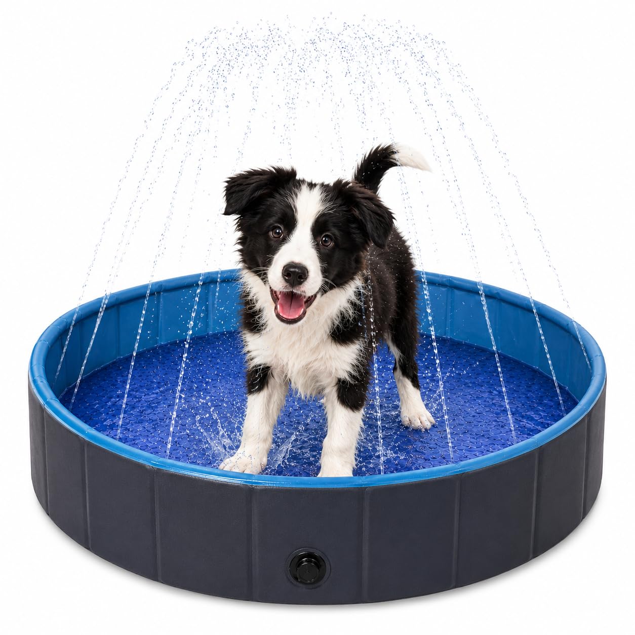 Piscine Chien - Piscine rafraîchissante Sprinkle Bleu et Gris foncé - Jets d'eau intégrés - raccord pour Tuyau d'arrosage - Fond antidérapant - sans Pompe - 80 x 20 cm - Flamingo