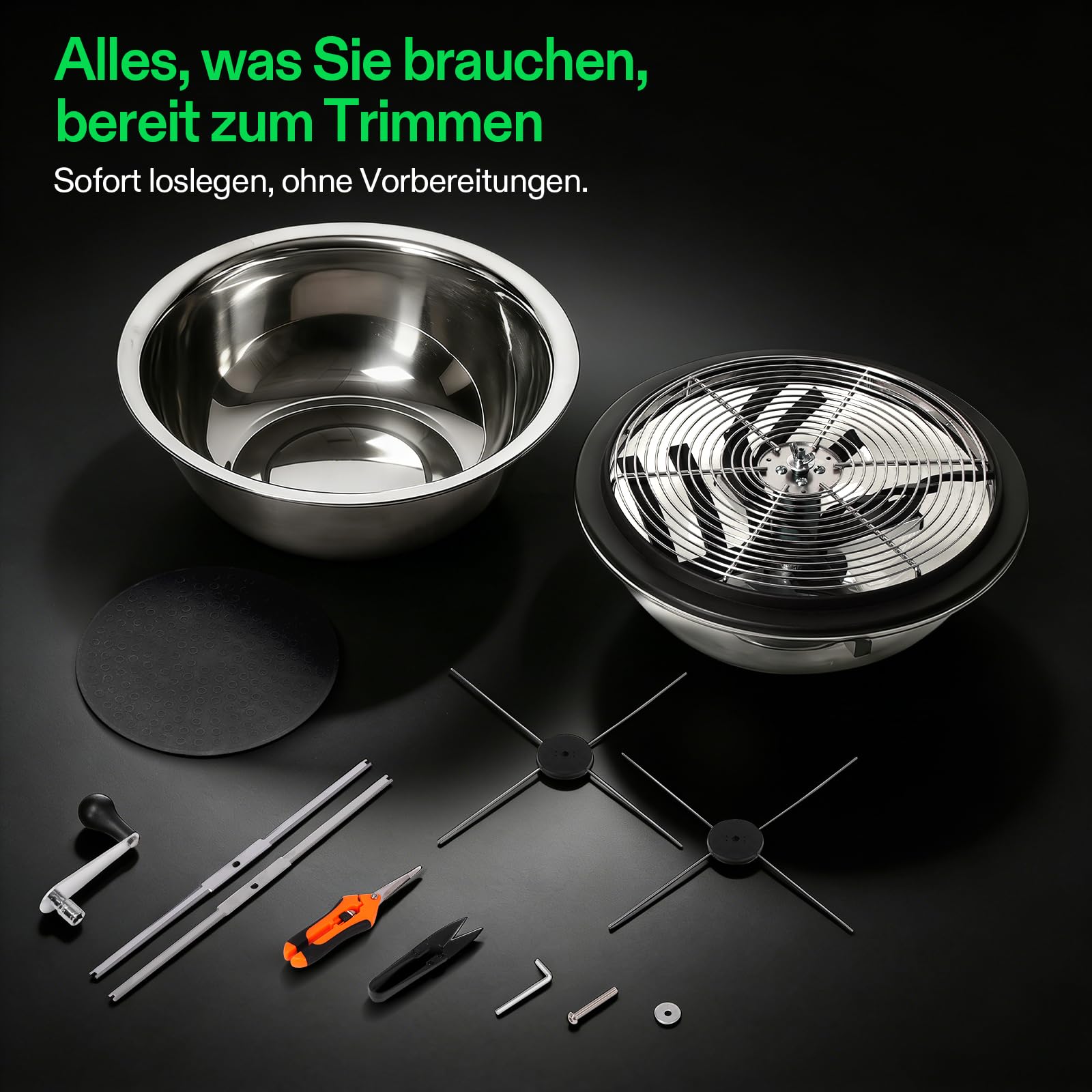 VIVOSUN 33 cm Bud Leaf Bowl Trimmer, manueller Spin-Cut-Ernteschneider mit transparenter Kuppel und Edelstahlklingen, Metallgetriebe inkl. Handschere, ideal für Indoor-Grow, Hydrokultur & Garten