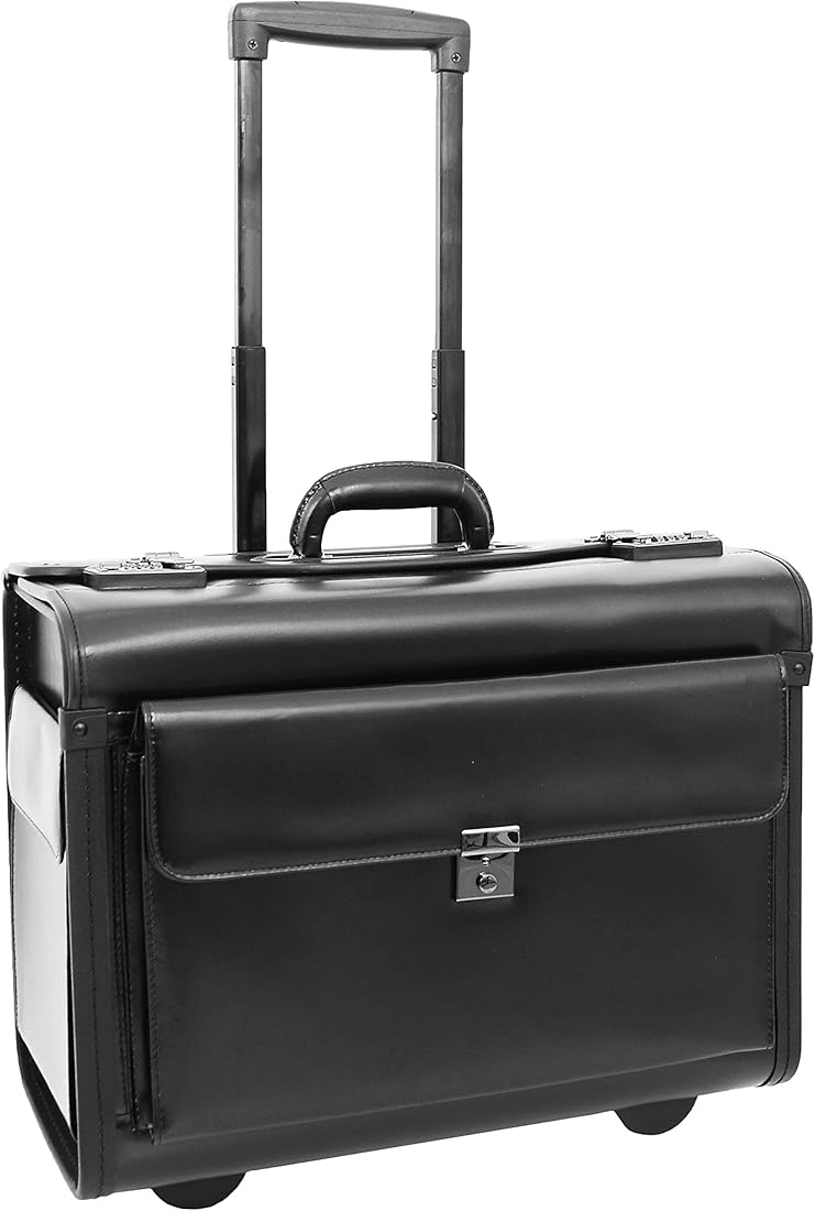 Leather Pilot Case Wheeled Business Laptop Travel Flight Briefcase Bag