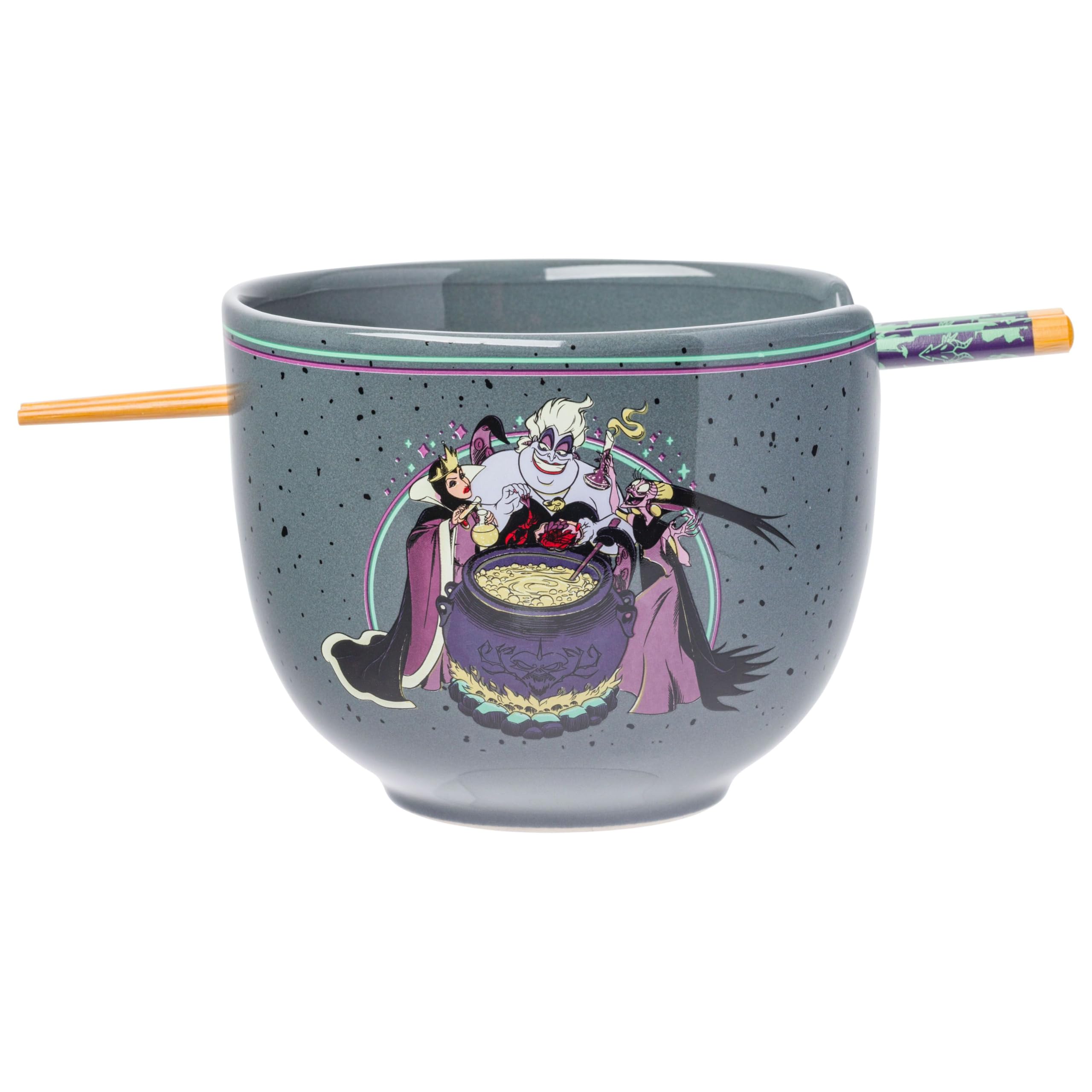 Silver Buffalo - Disney Ursula, Evil Queen & Yzma Villains Cooking Trouble Chopsticks Ceramic Ramen Bowl 20oz