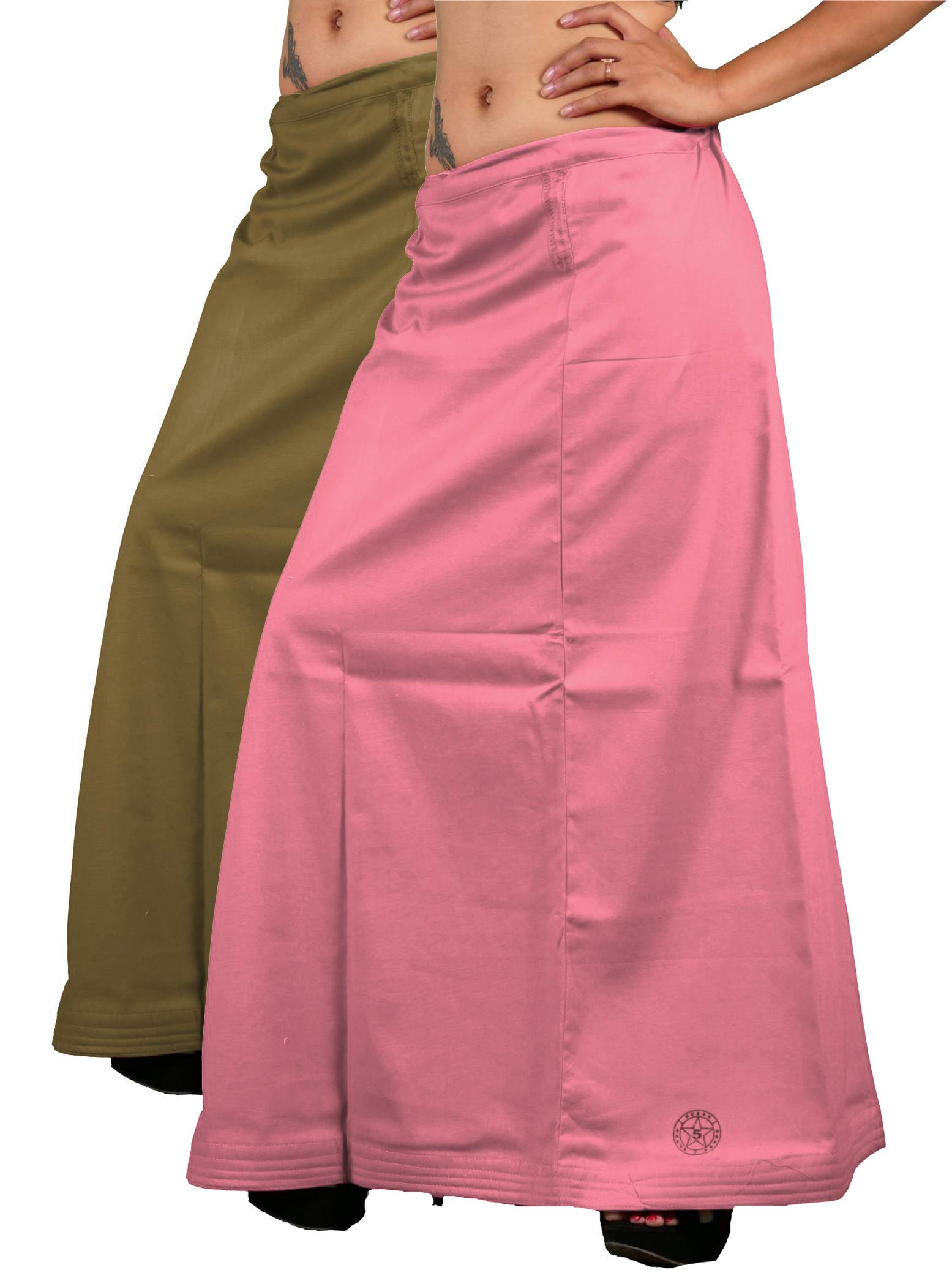 The Crafted Women's Pure Cotton Readymade Inskirt Saree Petticoats Combo with Handmade Nada (Shingle Fawn)