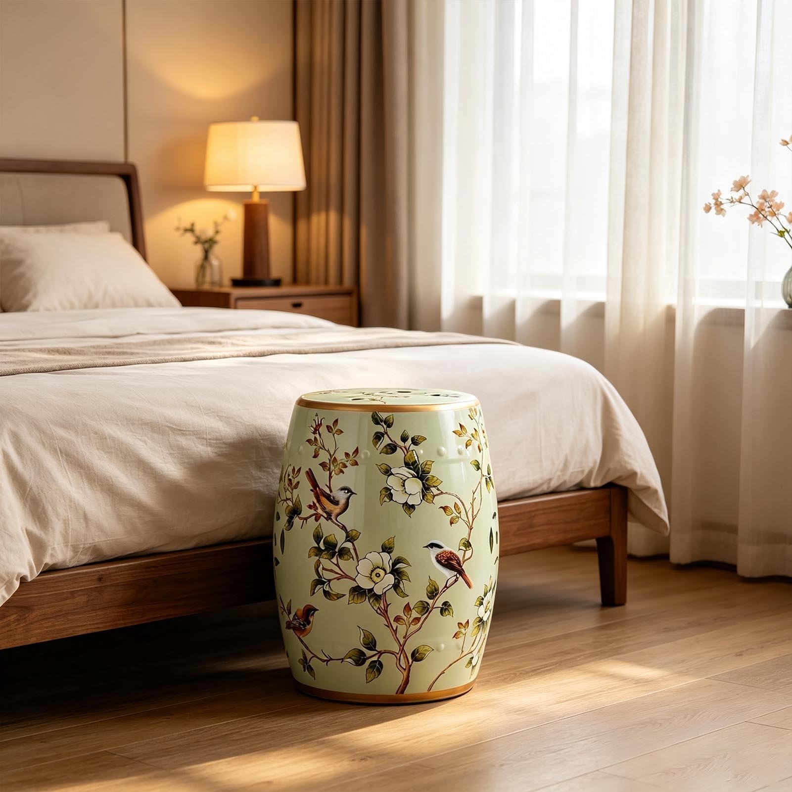 Dekoracyjny Ceramiczny Stołek Ogrodowy, Szkliwiony, Ręcznie Malowany Kwiat I Ptak Stołek Do Bębna Do Salonu, Balkonu, Dziedzińca Ogrodowego, Trawnika Wewnątrz I Na Zewnątrz(Color3)