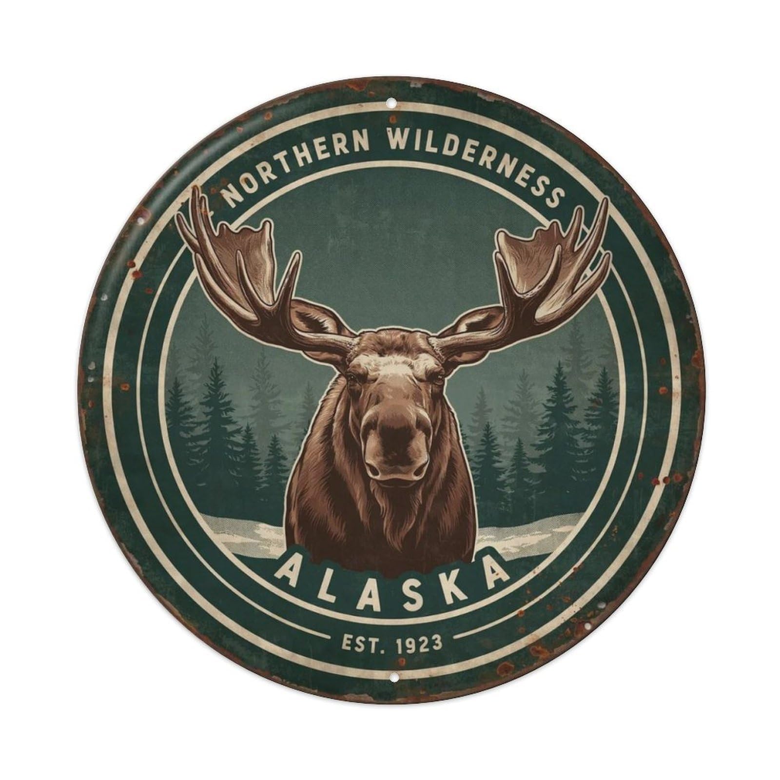 Round Northern Wilderness Art Metal Tin Sign Plaque