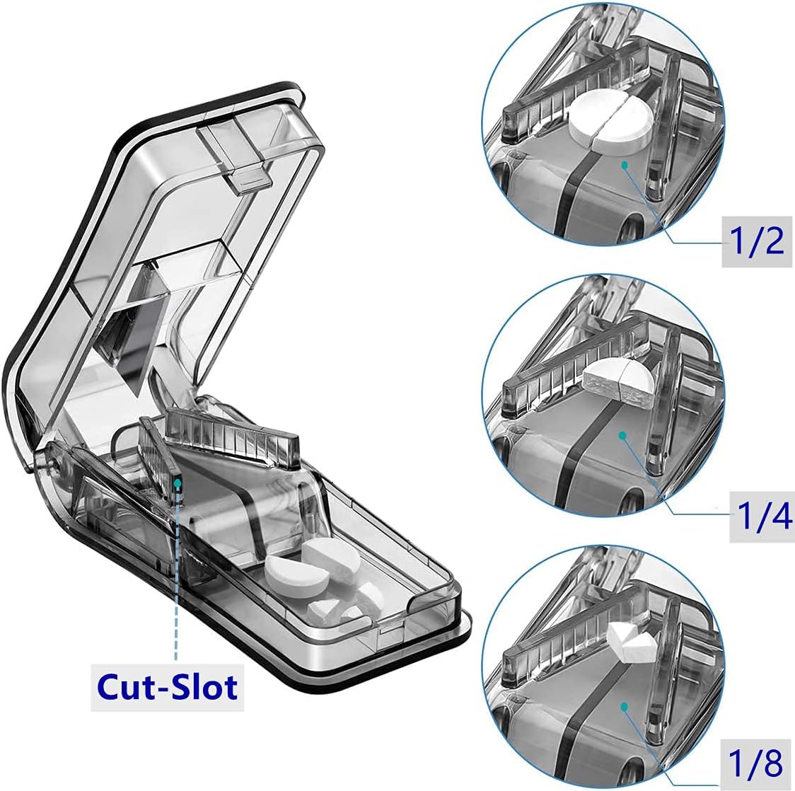 Pill Cutter, Pill Splitter with Blade and Storage Compartment for Small