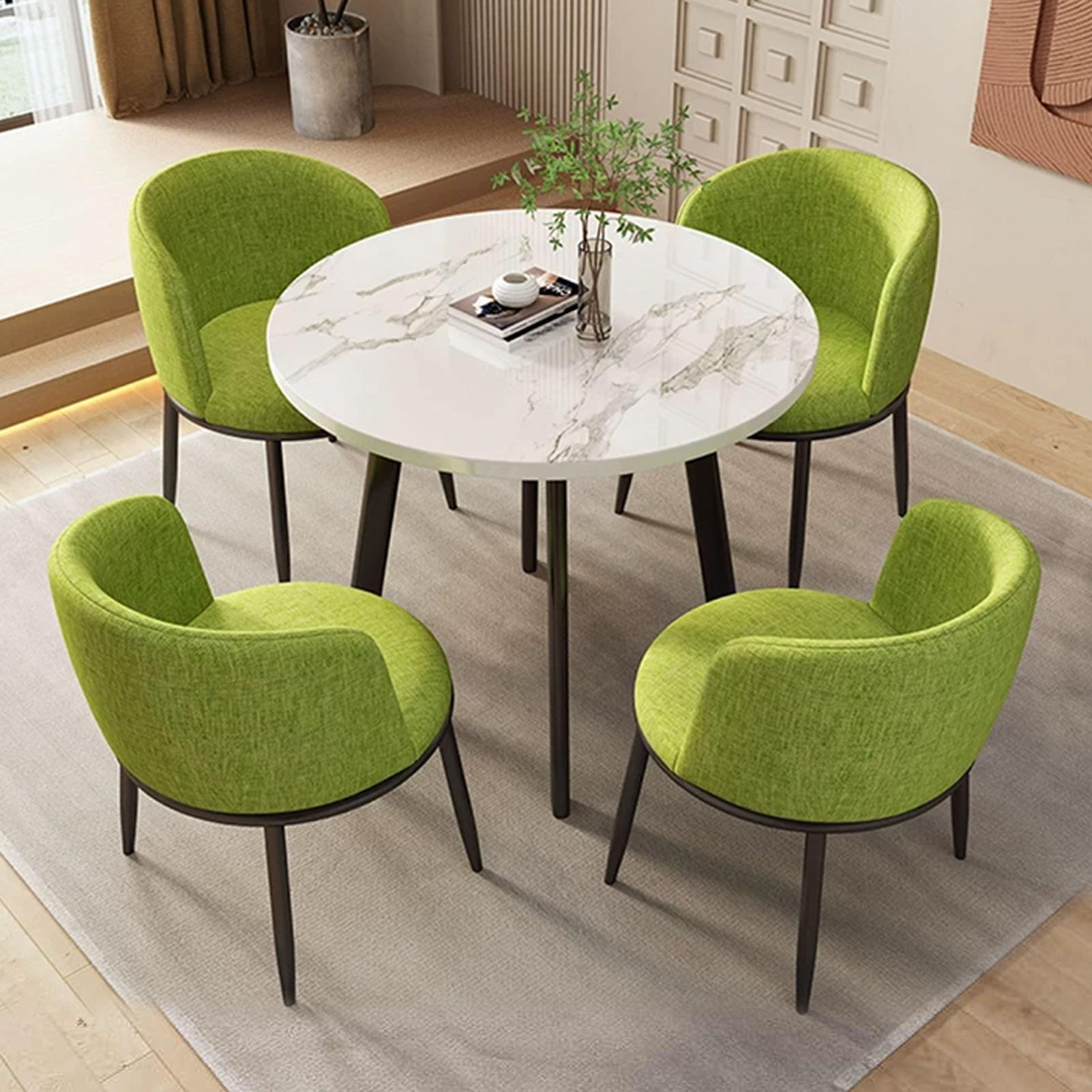 Mesa Redonda de Comedor y sillas para 4 Personas Que Ahorra Espacio, Mesa de recepción o para reuniones, Ideal para café o Cocina, Color Verde.