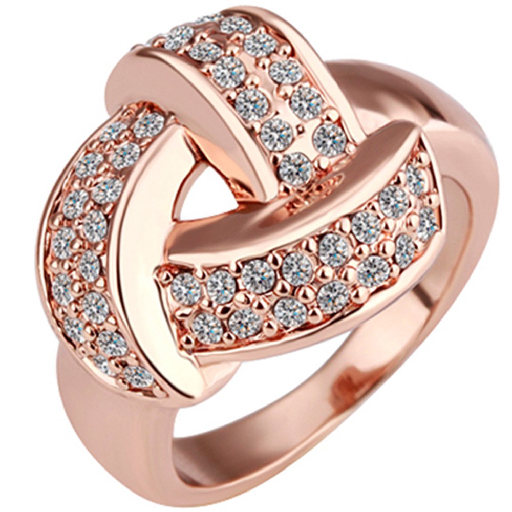 AWLY Jewelry Womens 18K Rose Gold Plated CZ Celtic Trinity Love Knot Promise Eternity Ring Wedding Band
