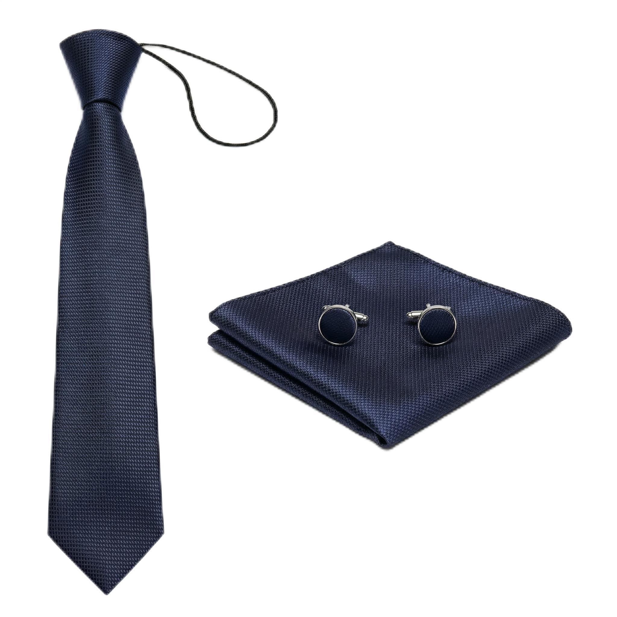 L&L® Kids Children Woven Silk Tie Set Cufflinks and Handkerchief Set Hanky Wedding (Navy)