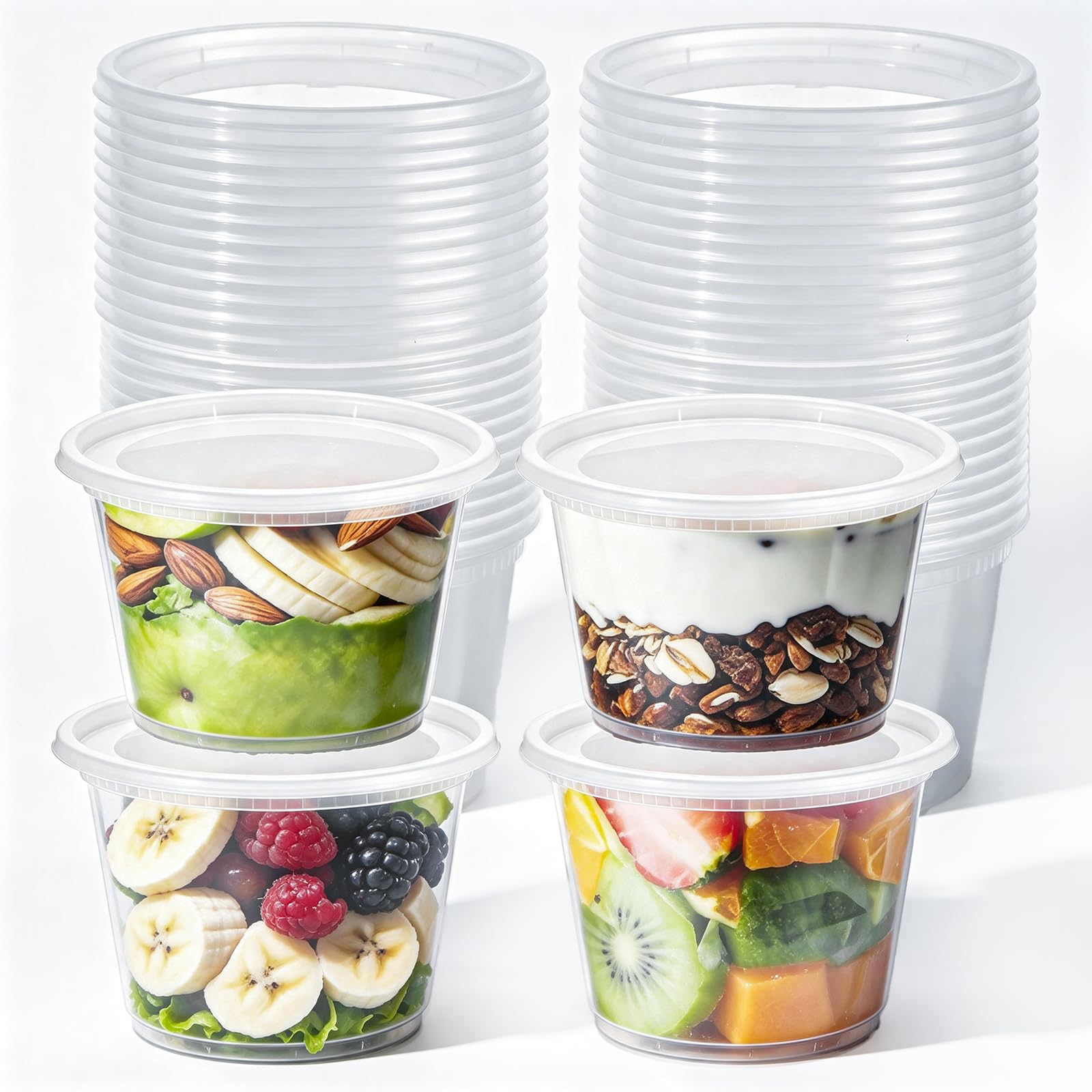 MICHIHOMIE 24 Pack Food Containers with Lids | 16oz/450ml Reusable Deli Containers | Round Soup Containers for Meal Prep | BPA-Free, Leakproof | Microwave, Freezer, Dishwasher Safe