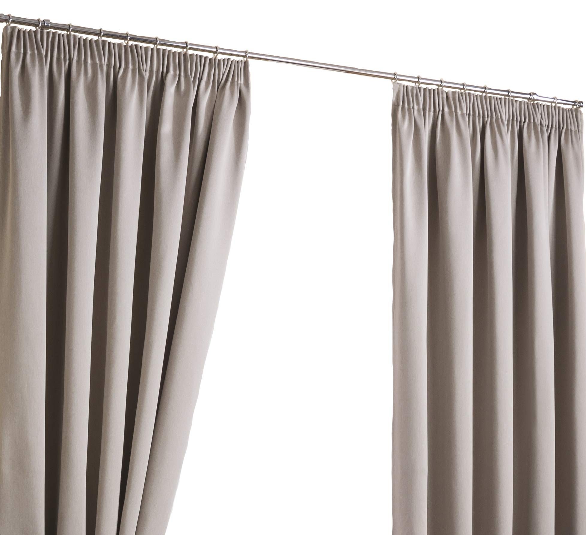 Sateen Beige Woven Blackout Natural Pencil Pleat/Tape Top Unlined Readymade Curtain Pair 45X90in(114X228cm) Approximately By Hamilton Mcbride®
