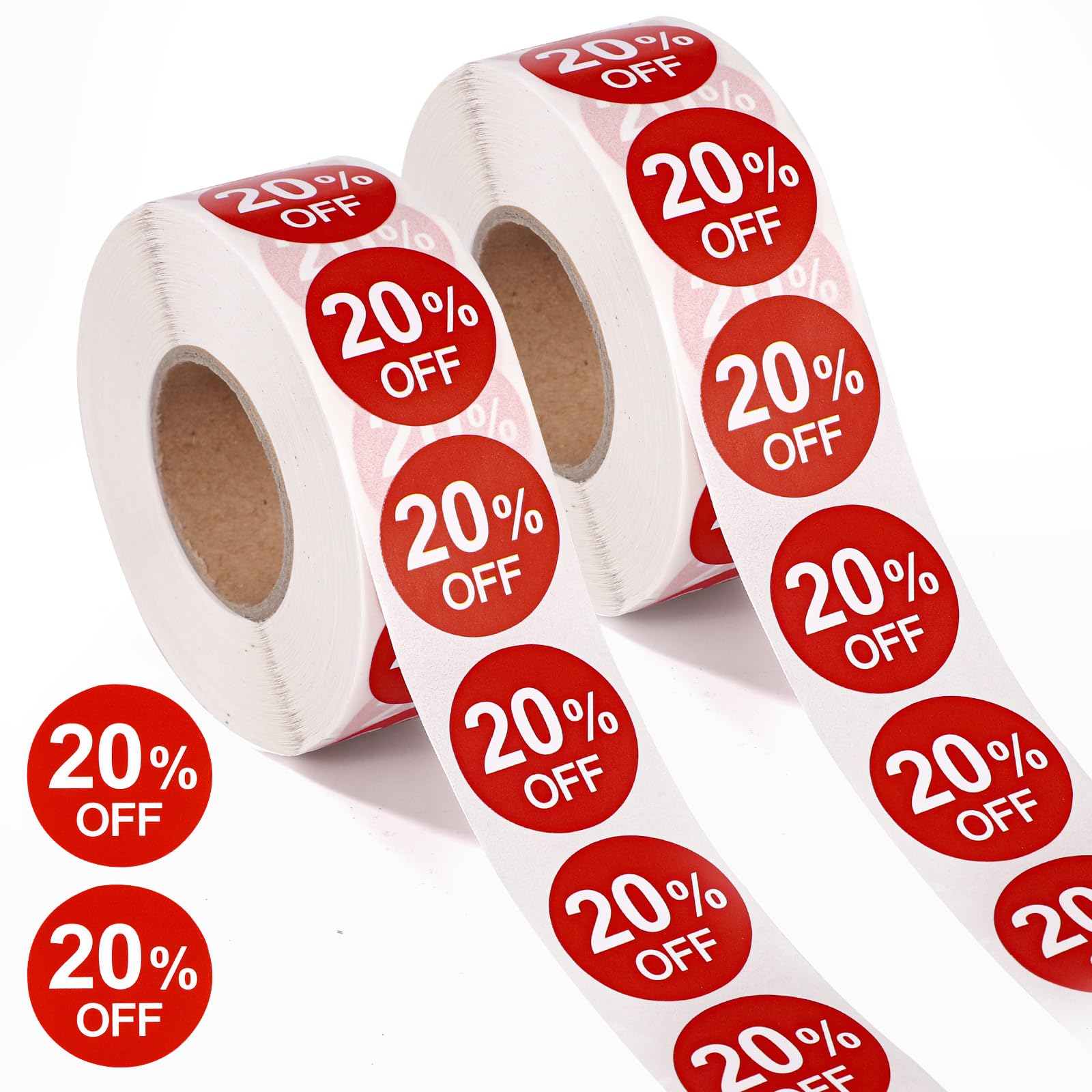 Tinoaly 2000pcs 20 Percent Off Stickers, 1in Round Discount Labels Red Sale Stickers Price Markers Reduced Tags Promotion Signs for Retail Store Supermarkets Shops Clearance Events