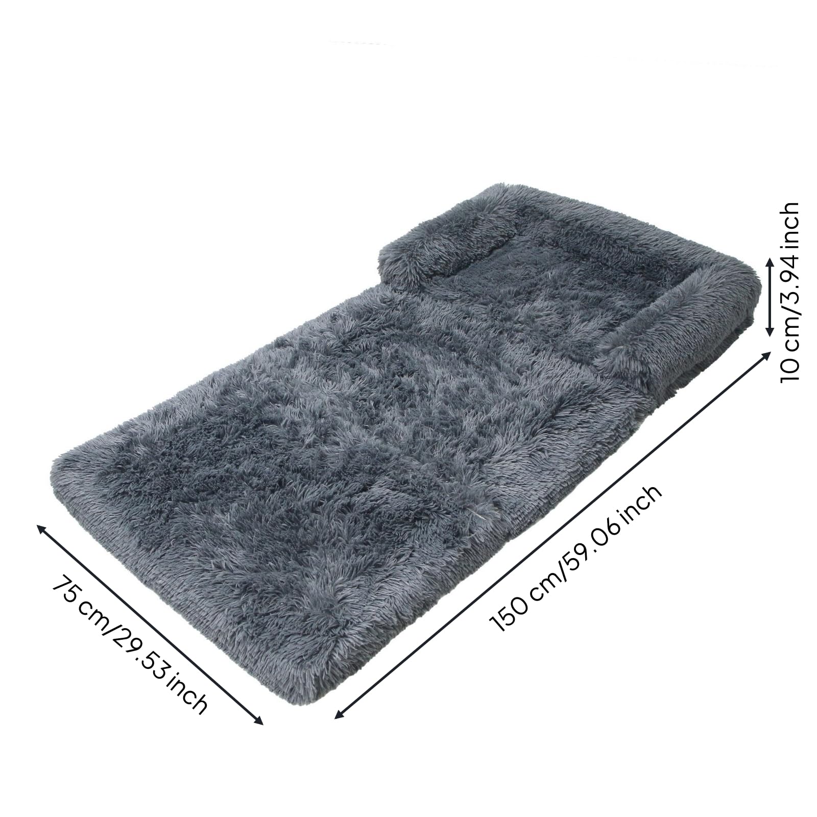 Faltbare Haustiermatte flauschig Plüsch-Hundematte weich Haustierkissen für Hunde, Wohnzimmer, Sofa, Dunkelgrau, L 75 150 10cm