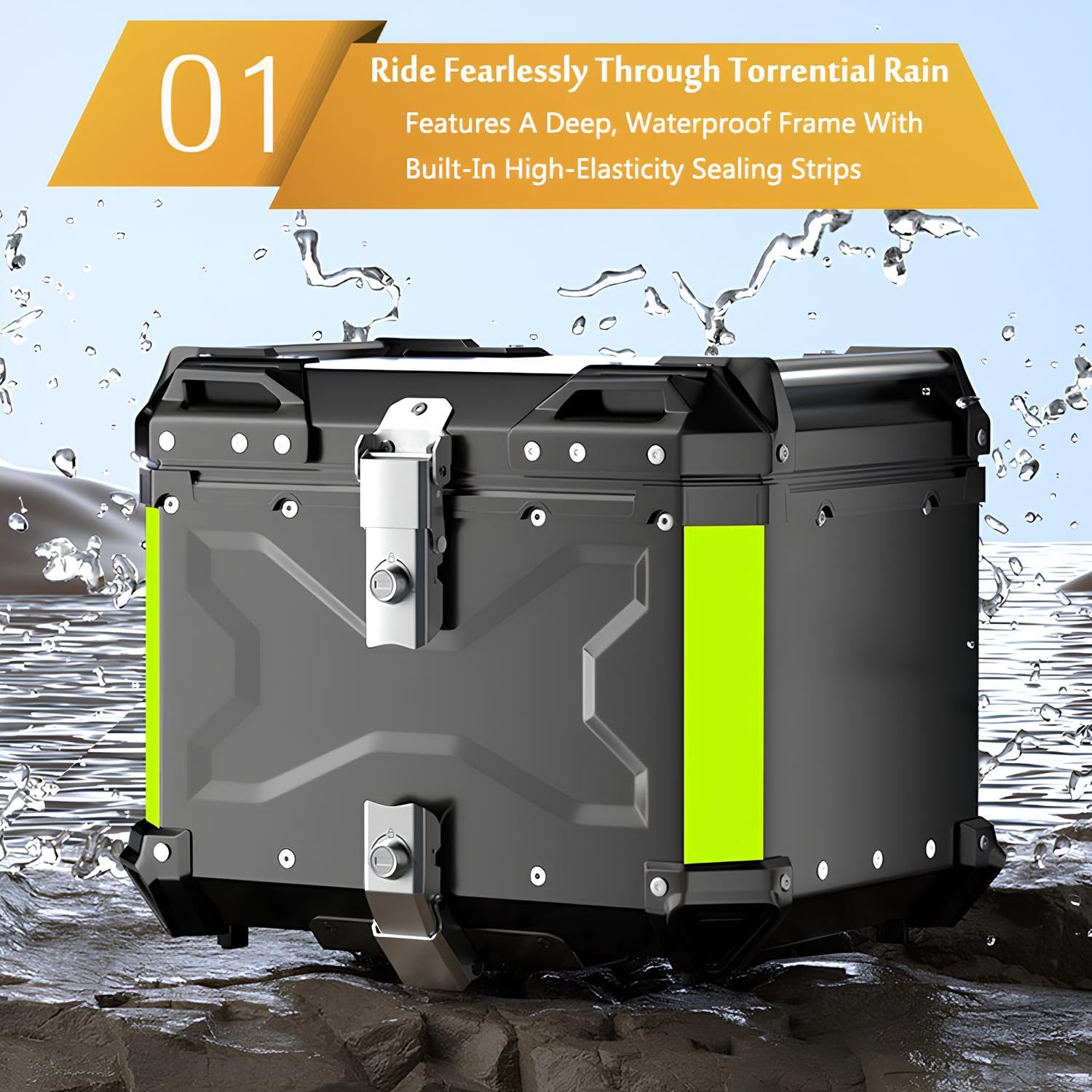 Baúl De Moto Universal, Top Case De Aluminio Impermeable, Maletero Trasero para Motocicleta con Llaves Y Kit De Montaje(45L A1)
