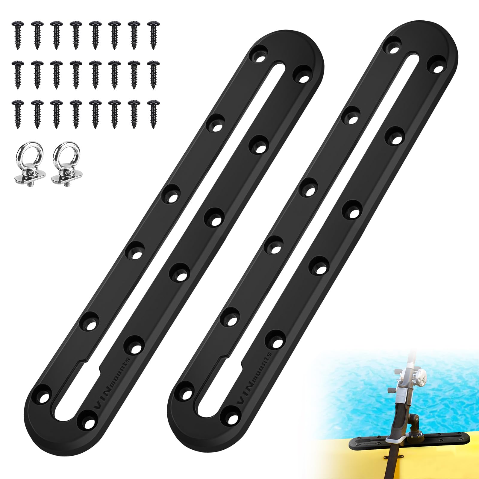 KEDEMAS Kayak Mounting System, 10.5 Inch Track, ABS Material, Black, Wall Mount, Fishing Rod/Paddle/Fish Finder/Cup/Anchor Holder