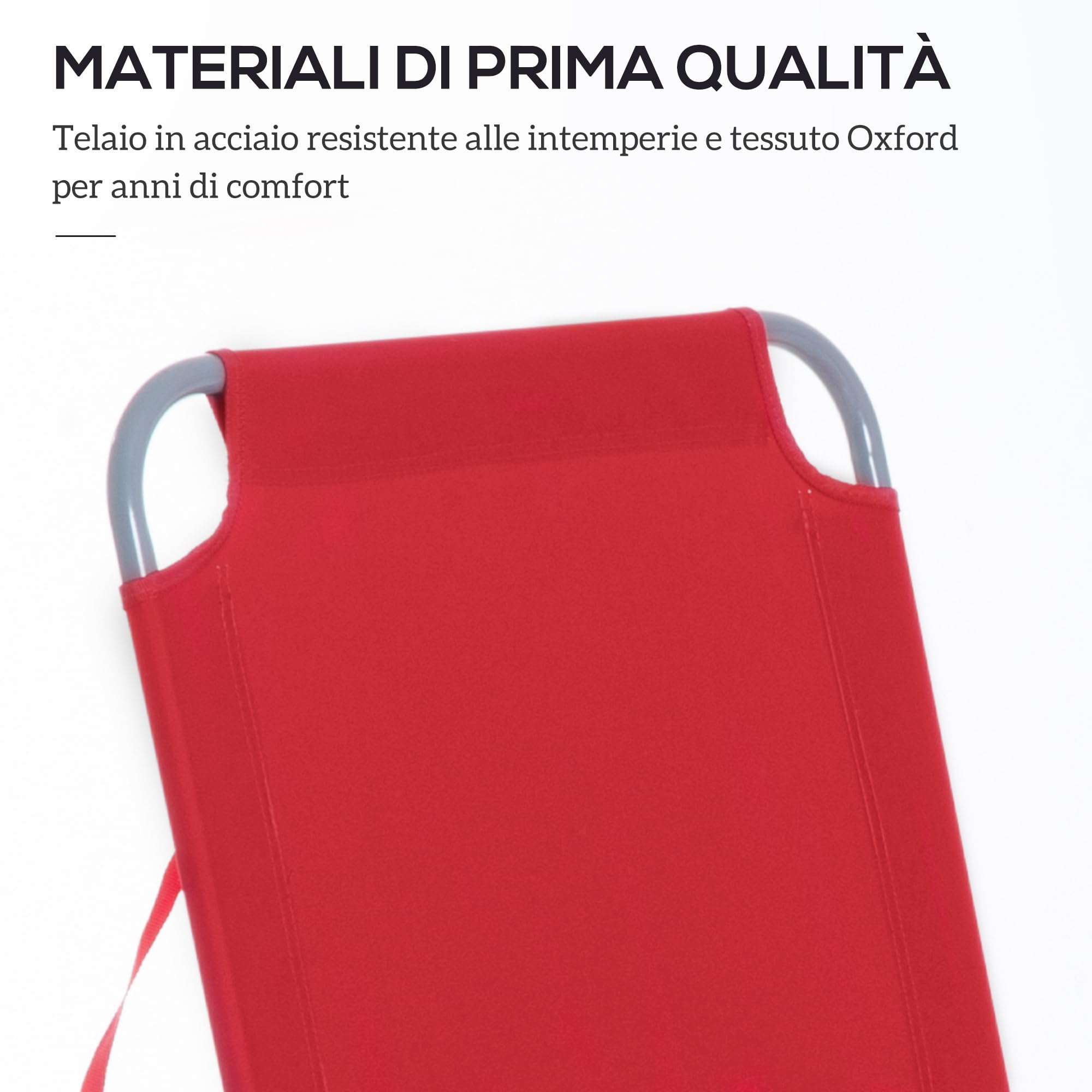 Outsunny Lettino Prendisole Pieghevole Reclinabile 187x55x24cm Rosso | Schienale su 5 Livelli, Sdraio da Spiaggia e Giardino, Struttura in Metallo e Tessuto Oxford, per Piscina