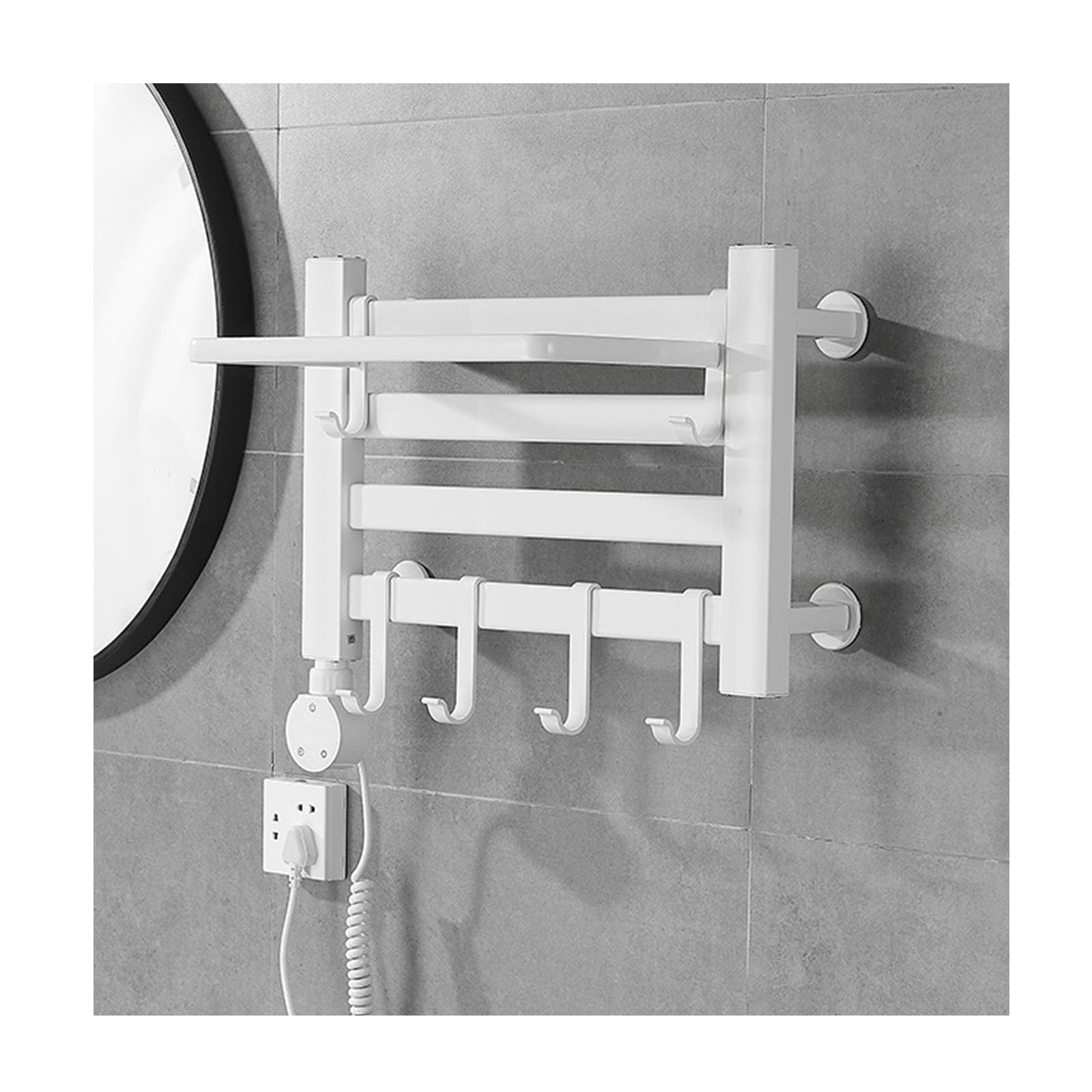 Sèche-serviettes en aluminium blanc de qualité hôtelière avec chauffe constante à gauche