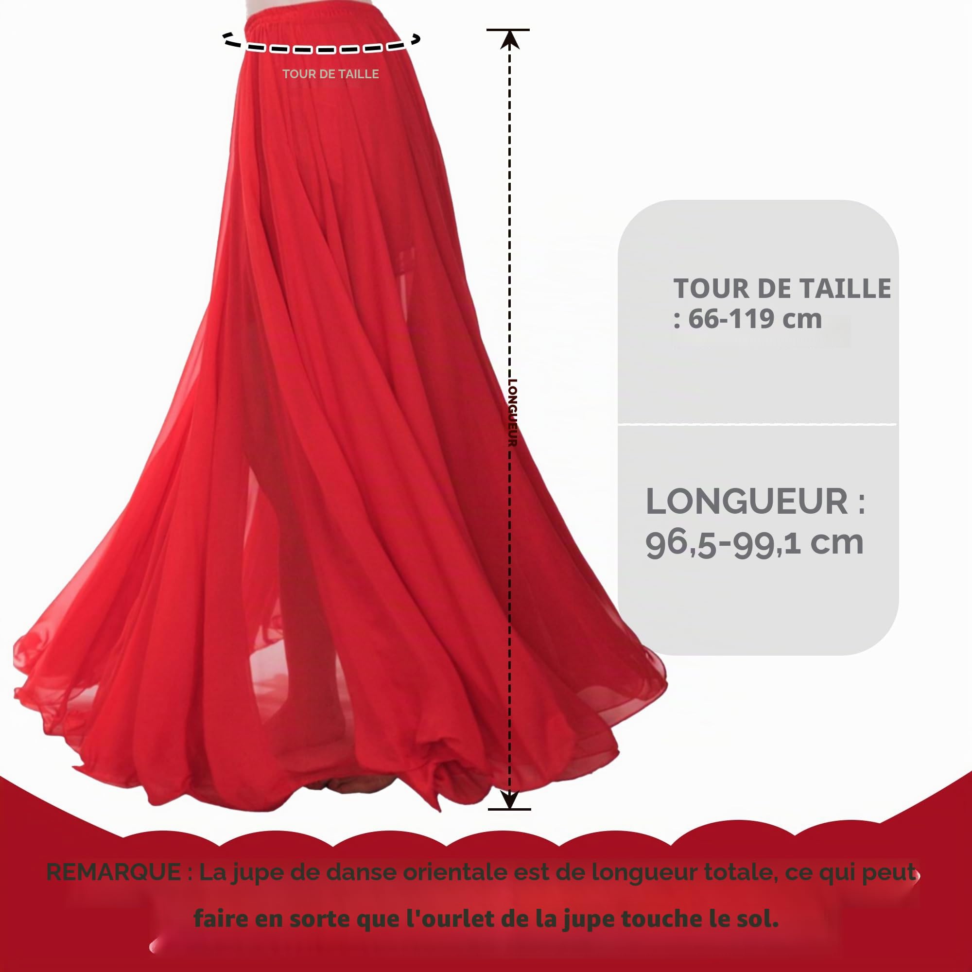 Jupe Danse Orientale en Chiffon pour Femme, Jupe Flamenco Danse du Ventre