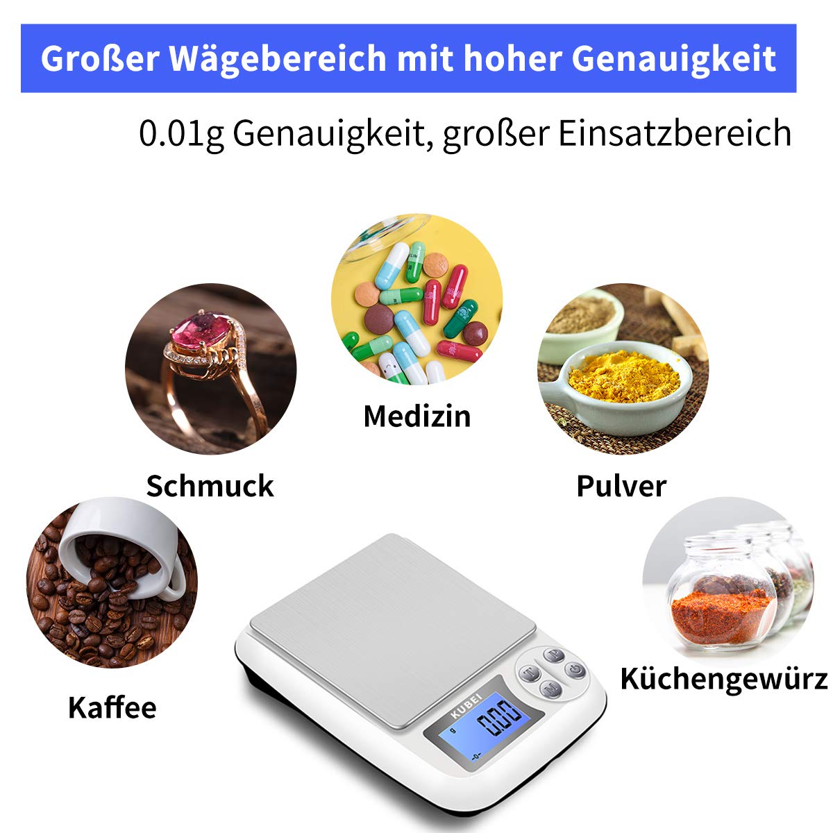 Feinwaage 1kg/0.01g USB Aufladen Digitale Küchenwaage,Hochpräzise Grammwaage Digitalwaage Briefwaage Haushaltswaage Edelstahl Wiegefläche,Perfekt um Schmuck, Münzen, Puder