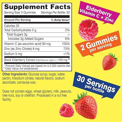 Miniatura 2 de WellYeah Gomitas de saúco con vitamina C y zinc, antioxidante e inmunológico, suplemento dietético de saúco negro para hombres y mujeres, sin OMG,