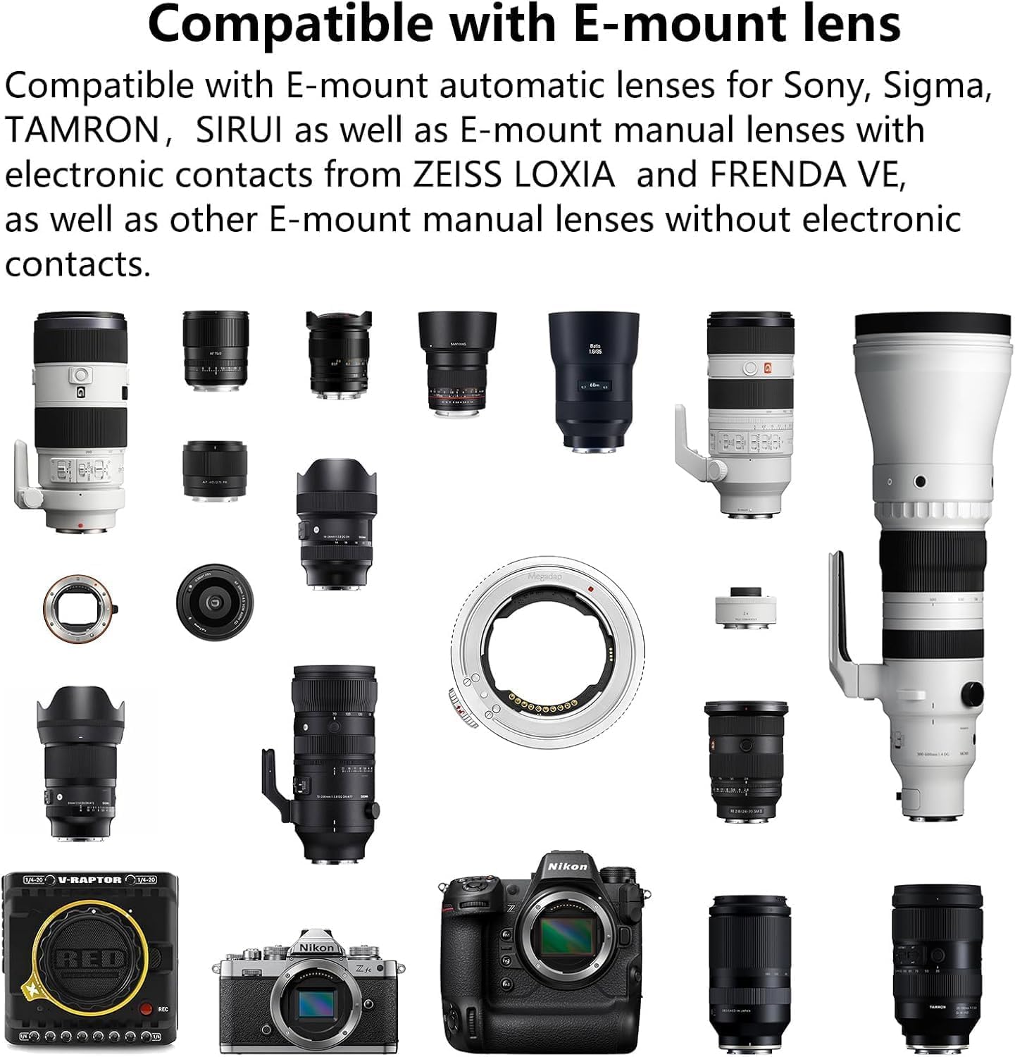 Megadap ETZ21 Adaptateur autofocus avec Ouverture électronique intégrée pour Nikon Z vers Sony FE