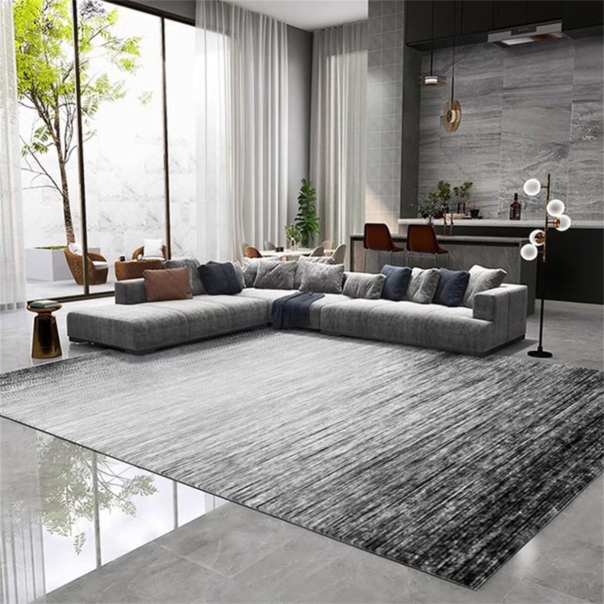 Tapis extérieur terrasse gris résistant et facile à nettoyer pour salle à manger