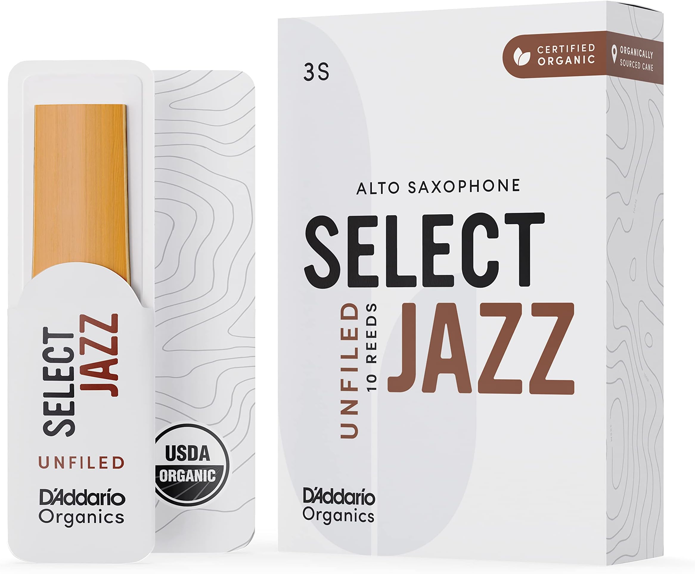Organic Select Jazz Unfiled Alto Saxophone Reeds - Sax Reeds - Individually Sealed - 3 Soft, 10 Pack