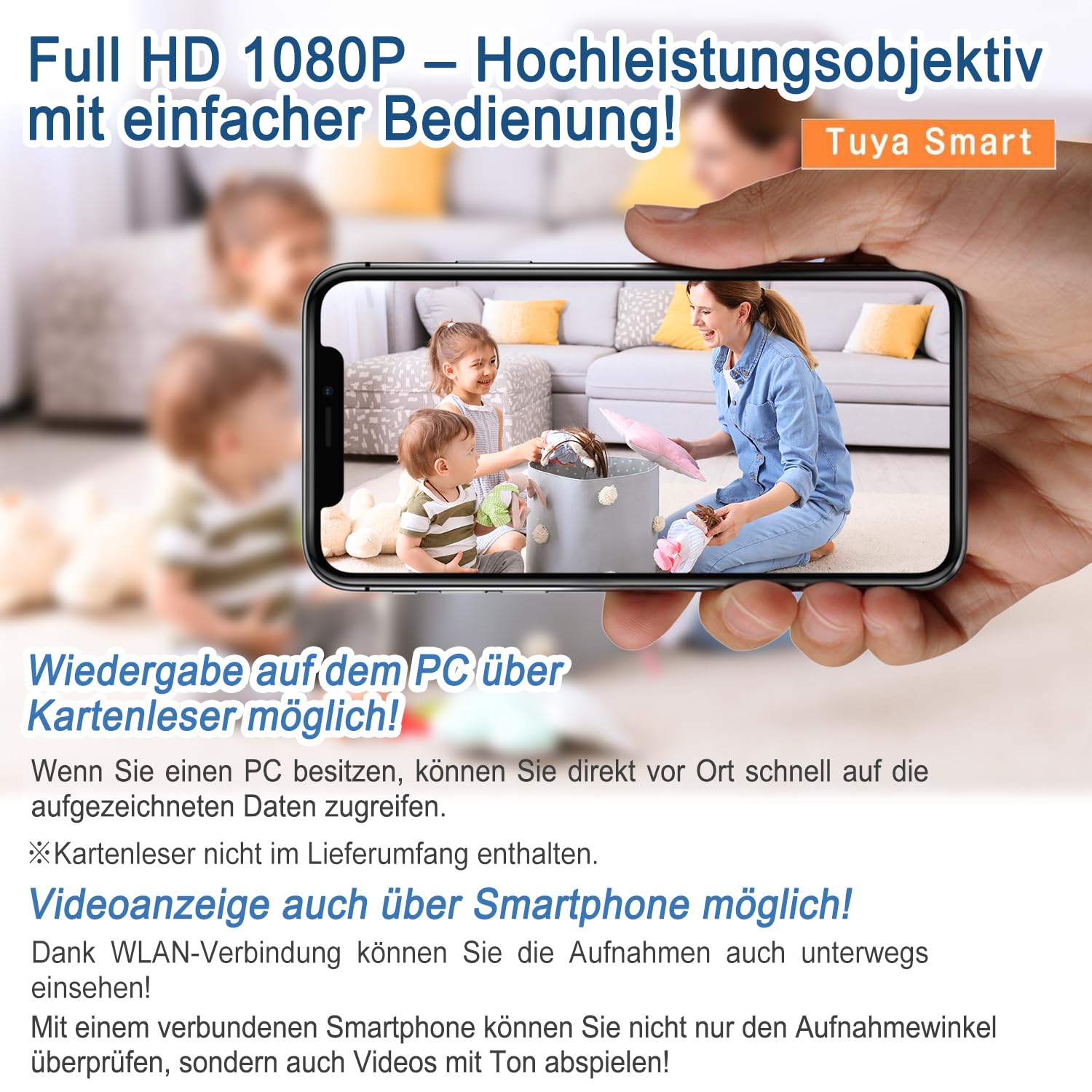 QZT Cámara de vigilancia WiFi 1080P Full HD con aplicación, visión nocturna, detección de movimiento, grabación en bucle, vídeo en vivo, inalámbrico, cámara interior y exterior, ideal para casa