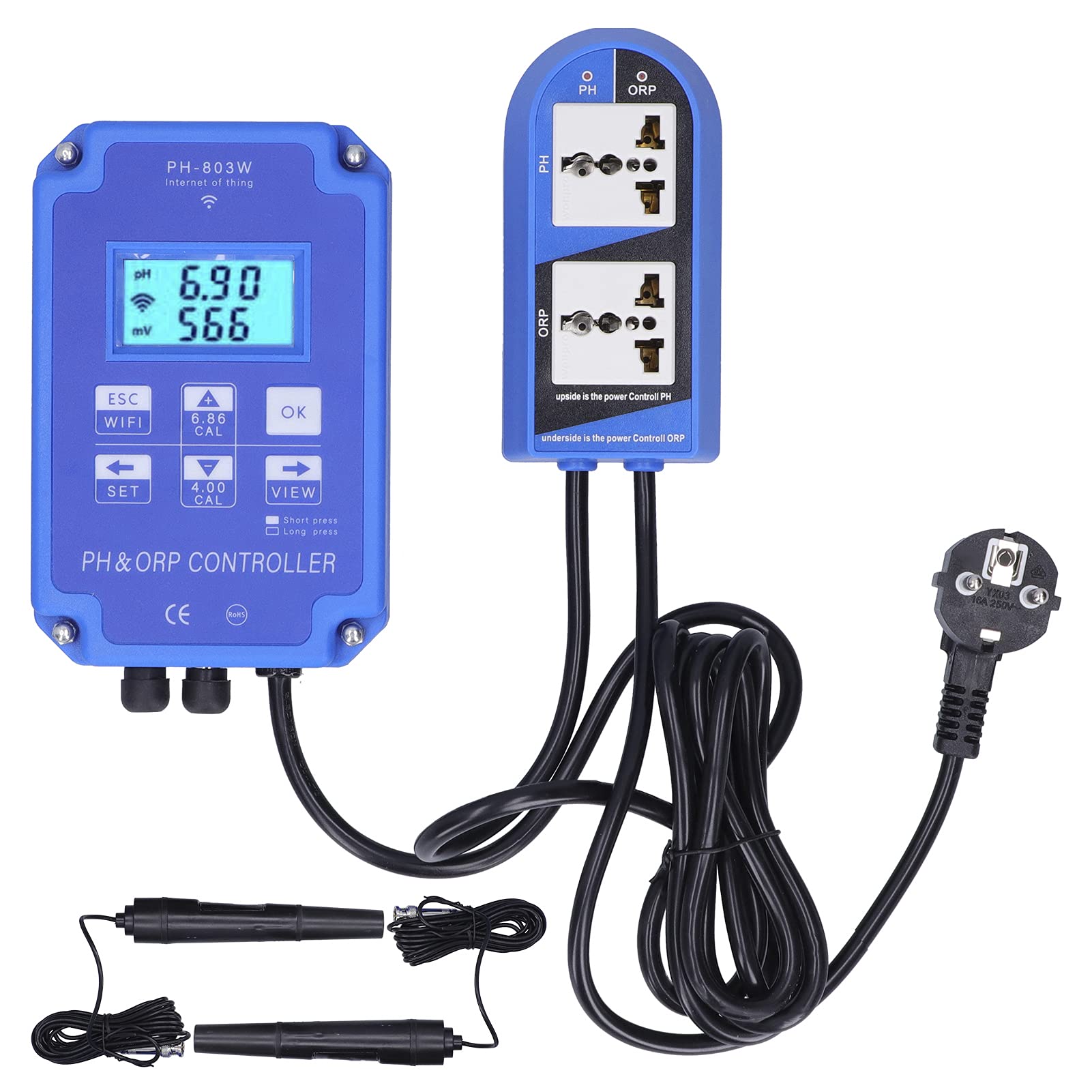 PH-803W Controllore Redox Redox Misuratore Multiparametrico per Test Dell'acqua per il Monitoraggio e il Controllo della Qualità Dell'acqua a Lungo Termine(EU Plug 250V)