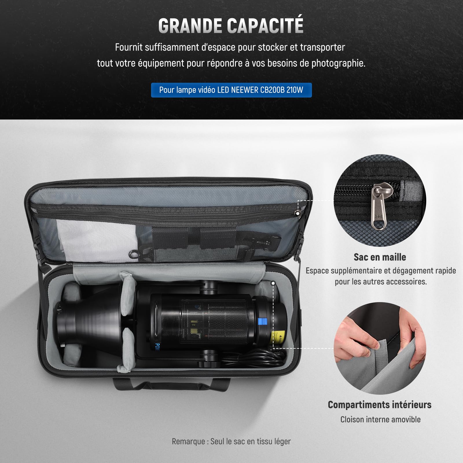 NEEWER Sac de Transport avec Bandoulière,Mousse Mobile Rembourrée pour Studio Light CB300B CB200B FS150B CB100C CB60B RGB CB60 MS60B MS60C MS150B Vision 4 ML300 Support de Trépied 52 cm, PB6