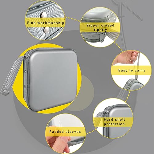 Miniatura 3 de Augeny Funda de CD de capacidad para 48 unidades, soporte portátil de plástico duro para DVD, carpeta de almacenamiento de discos para automóvil,