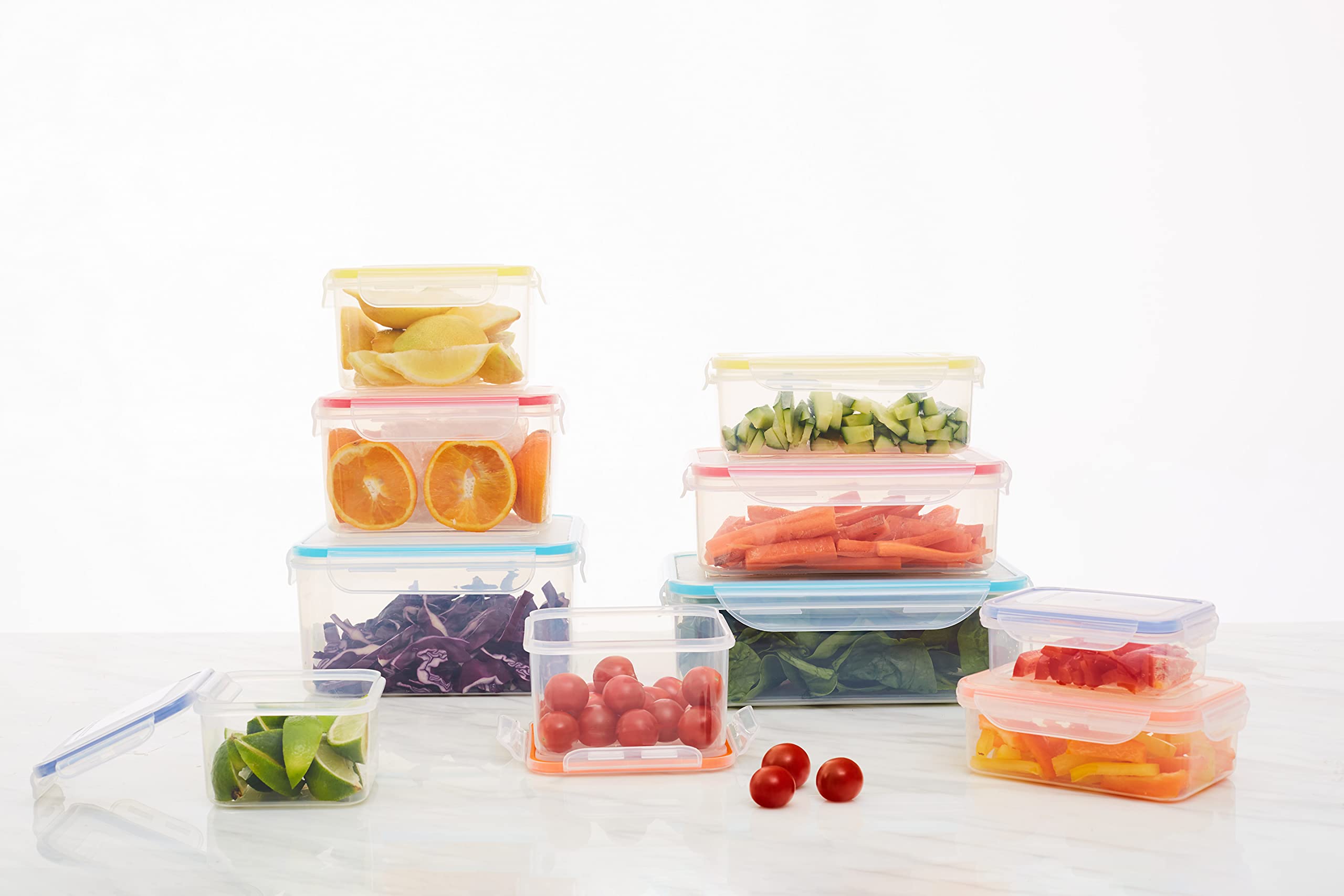 Contenedores de almacenamiento de alimentos de plástico con tapas, loncheras, reutilizables, juego de 10