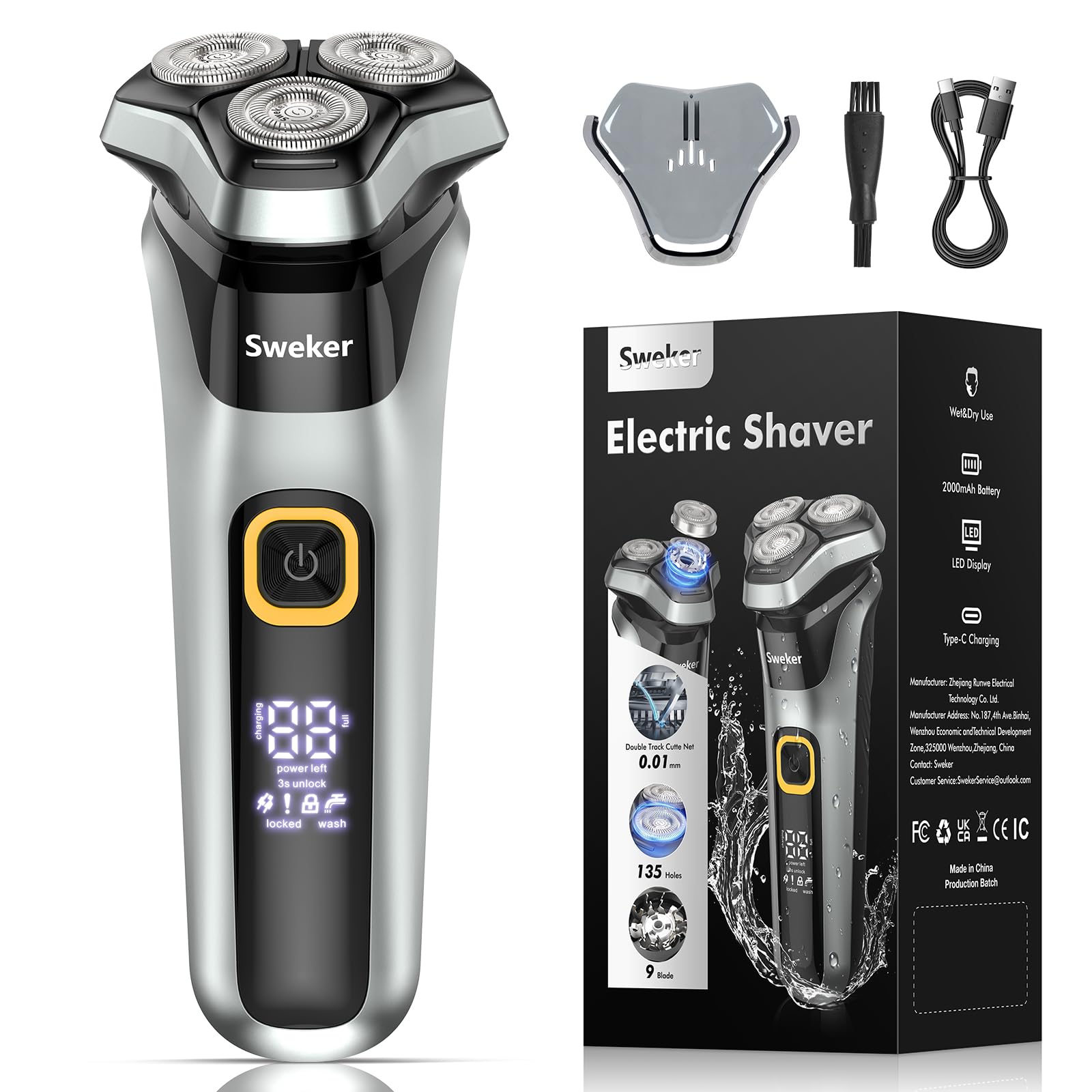 Electric Razor for Men Rechargeable Electric Shaver with Pop-up Trimmer for Sideburns Trimmer Wet Dry Cordless Electric Shaver