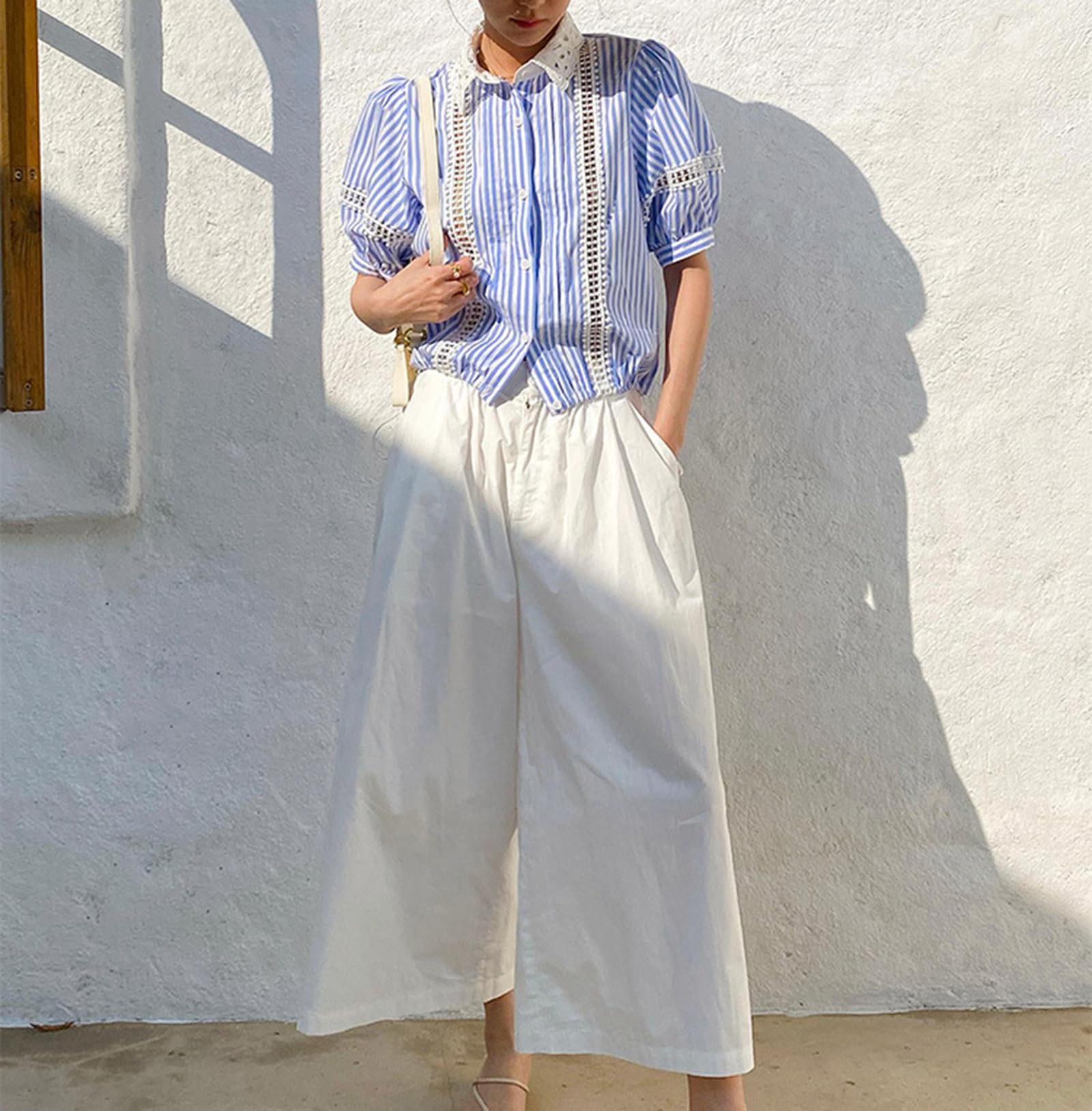 Top Estivi Da Donna Camicie Casual Formali Camicie A Righe Con Bottoni Maniche A Sbuffo Camicia Babydoll Carina Alla Moda