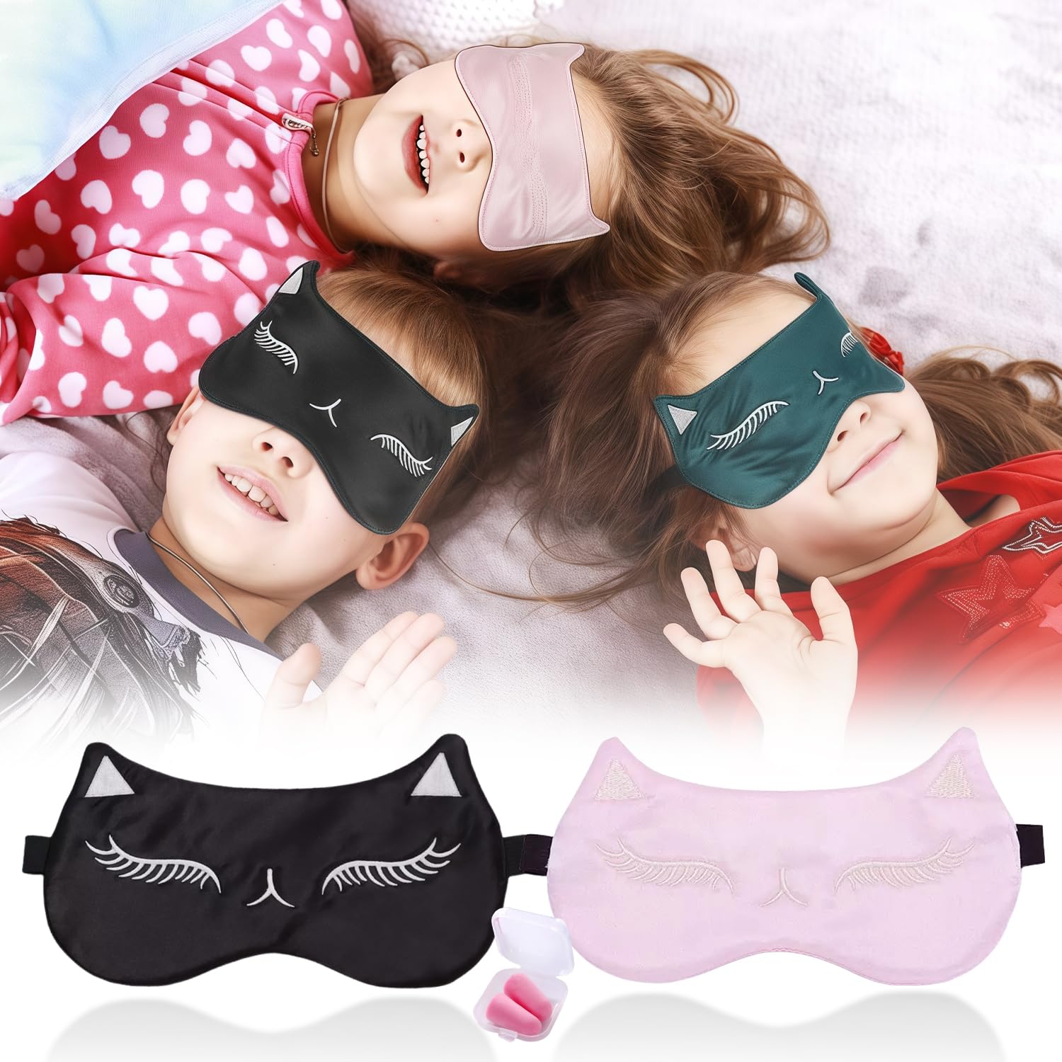 Keeshibao 2-Pack Eye Masks for Sleep, Kids Silk Sleep Mask Eye Covers for Sleeping, Cute Sleeping Mask for Women Girls, Satin Night Eyeshade Covers