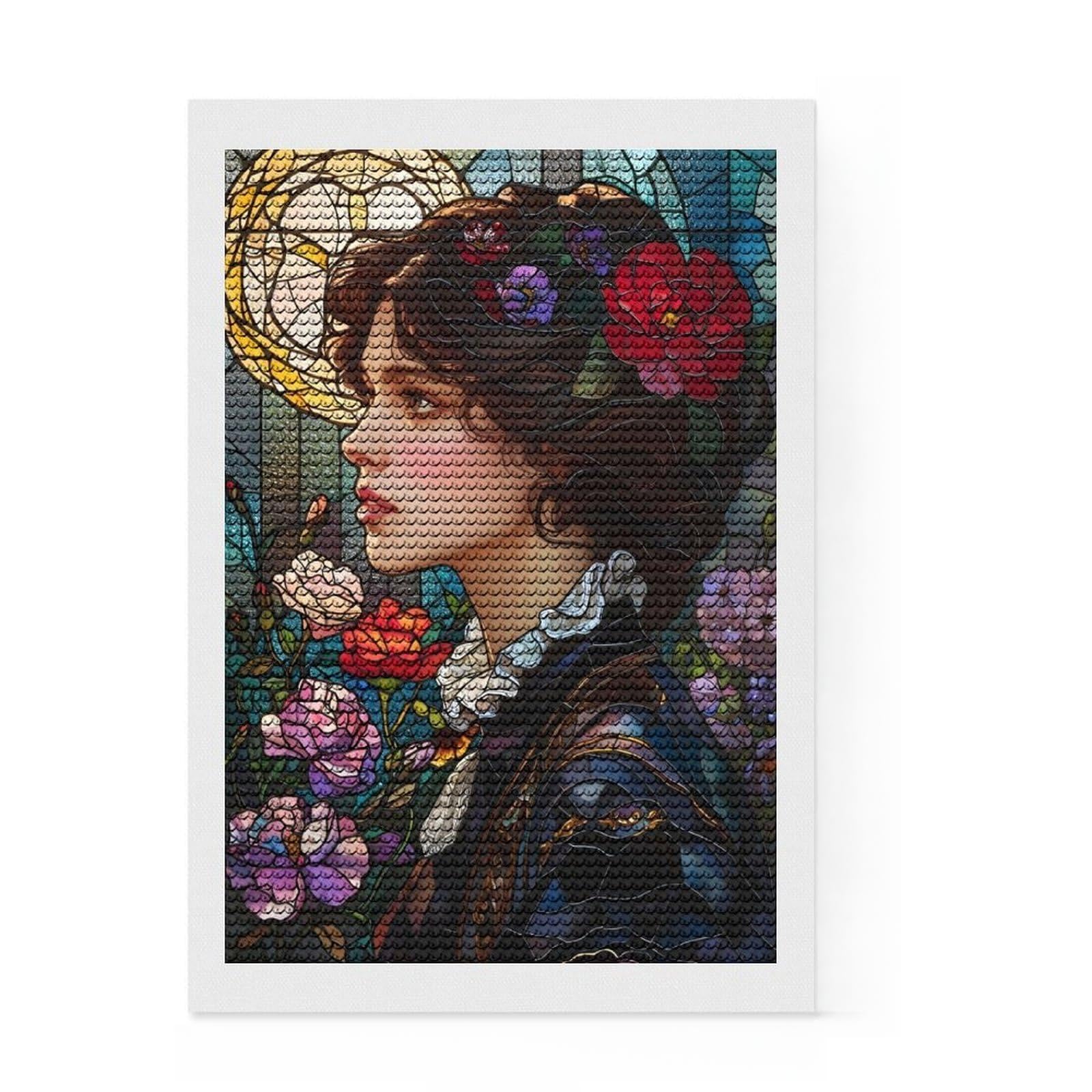 Junmoney Beautiful Woman Round Drill Diamond Painting 8"x12", for Women, Pleasing Wall Art Project, Boho Decor, Thoughtful Handmade Gift