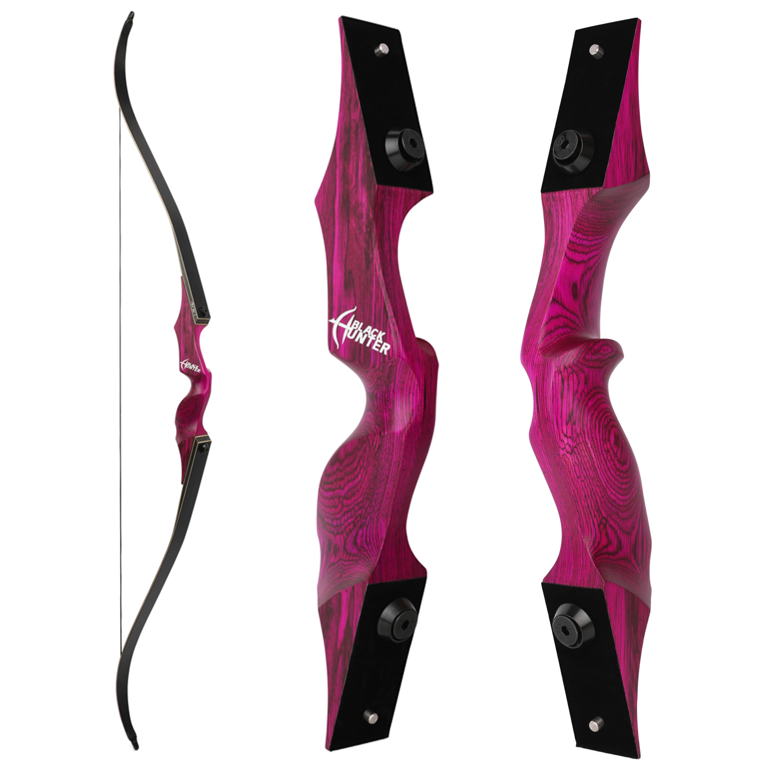 60” Black Hunter Original Recurve Bow and Arrow Set 20-60lbs Left/Right Handed Hunting Bow competition bow Longbow for Shooting target Practice