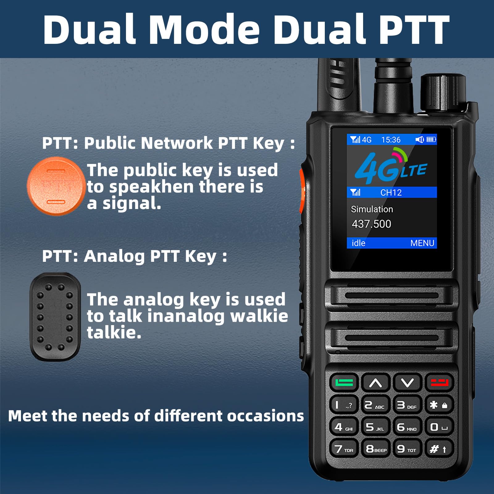 MT-998 Dwumodowy Radiotelefon z Siecią 4G LTE WiFi Bluetooth, Wyświetlacz 1.77" VHF/UHF Ładowanie Type-C Czarny (UHF)