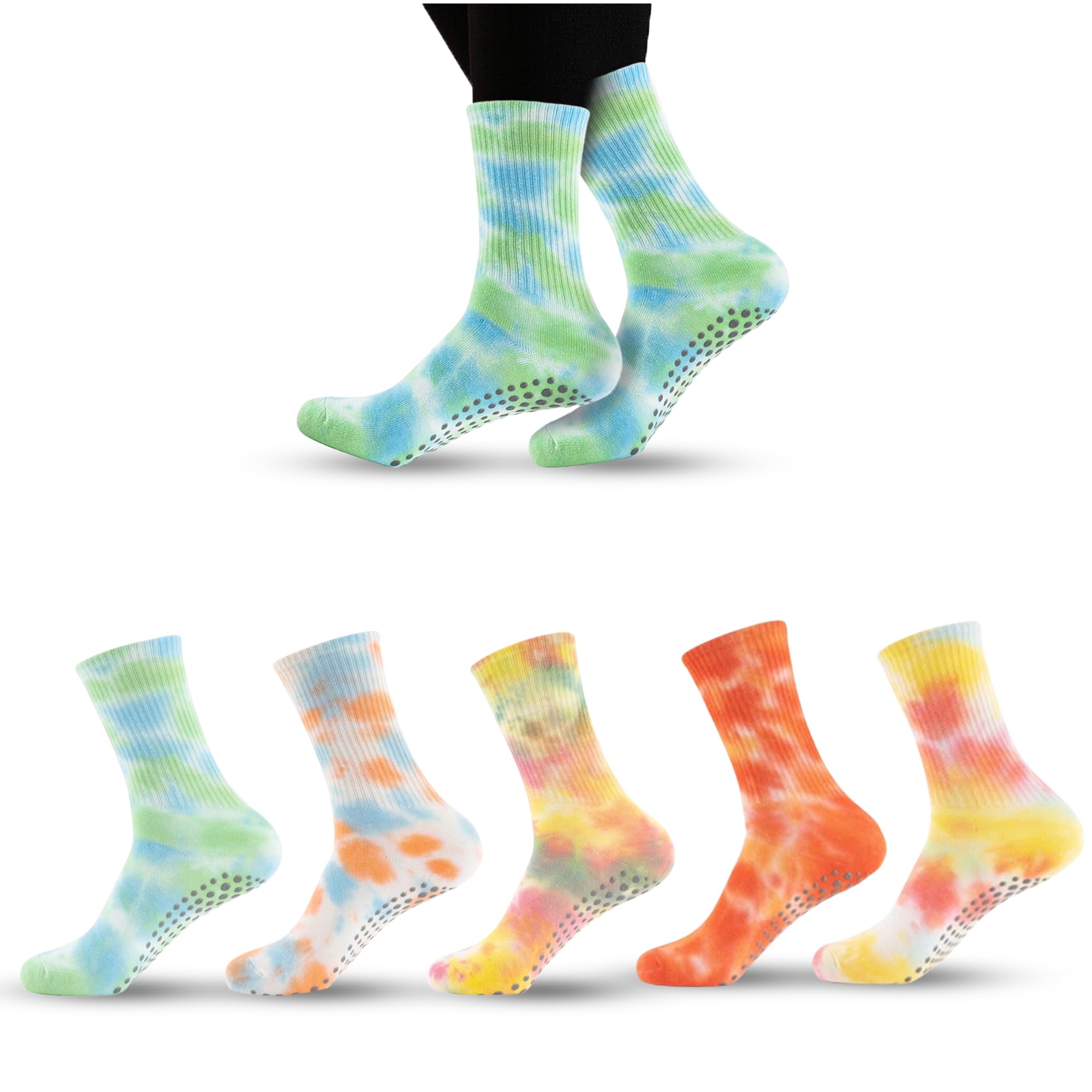 Women Yoga Socks 5 Pairs Pilates Non Slip Socks for Yoga, Gym, Athletic Grippy Camouflage Size US 5-9.5
